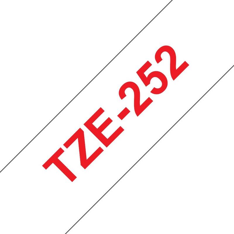 Brother Tze252 Cinta Laminada Generica De Etiquetas - Texto Rojo Sobre Fondo Blanco - Ancho 24mm X 8 Metros
