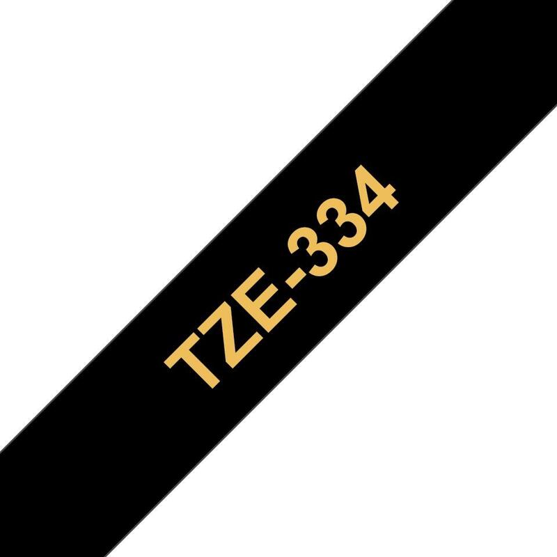 Brother Tze334 Cinta Laminada Generica De Etiquetas - Texto Dorado Sobre Fondo Negro - Ancho 12mm X 8 Metros