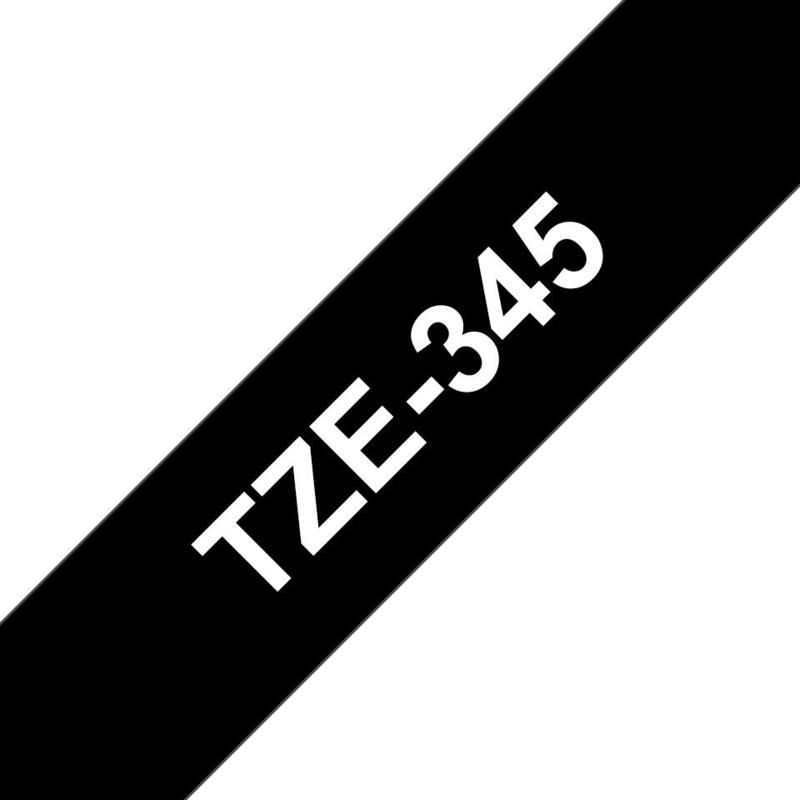 Brother Tze345 Cinta Laminada Generica De Etiquetas - Texto Blanco Sobre Fondo Negro - Ancho 18mm X 8 Metros