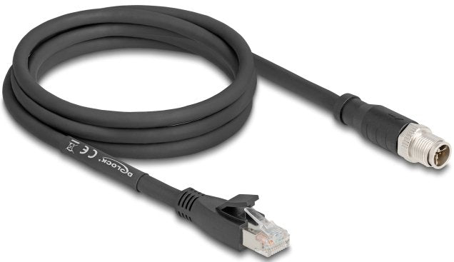 Delock M12 Cable X-Kodiert 8 Pin Stecker Zu Rj45 Stecker Cat.5e S Ftp Flexibel 2 M Schwarz