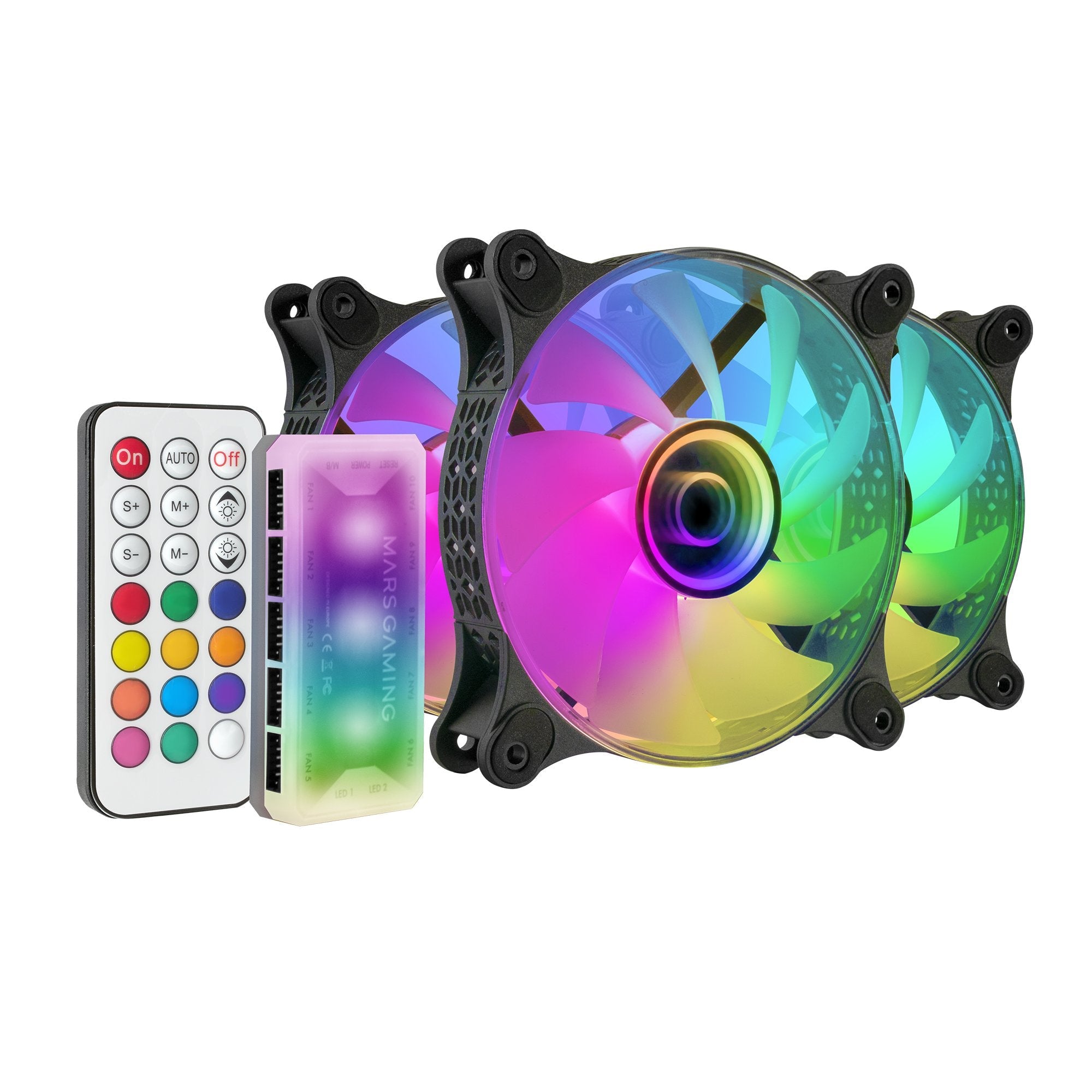 Pack 3 Ventiladores Mars Gaming Mf-3dkit 12cm + Hub + Mando A Distancia Argb Negro