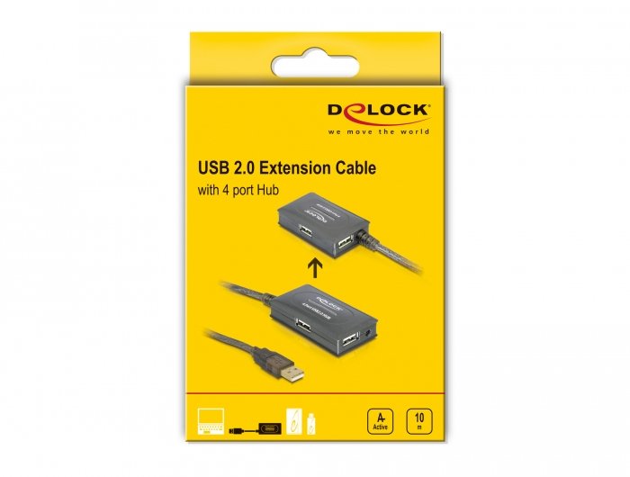 Delock Cable De Extensión Usb 2.0 10 M Activo Con Hub 4 Puertos