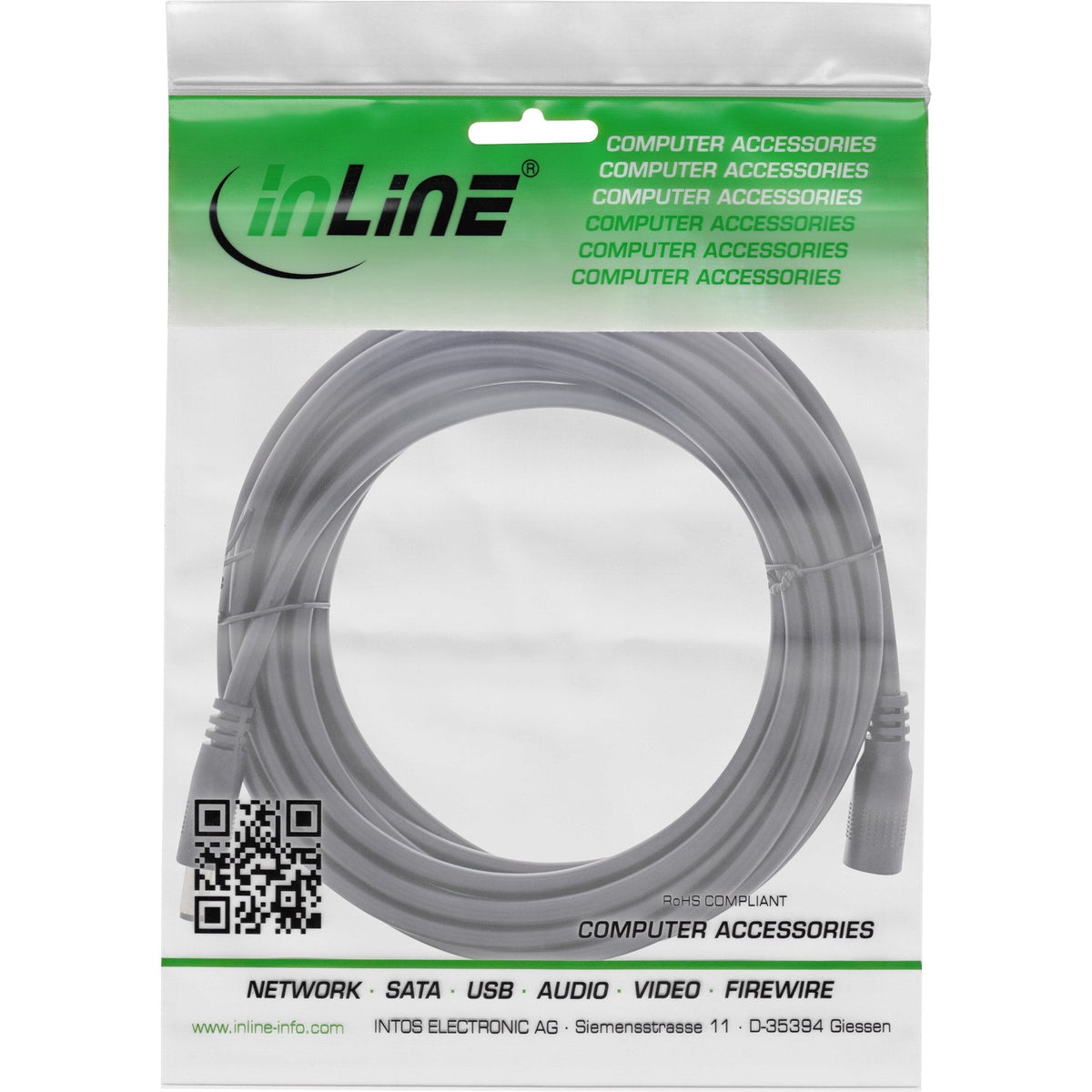 Cable De Extensión De Cc Inline, Enchufe De Cc Macho/Hembra 5,5x2,5 Mm, Awg 18, Negro, 5 M