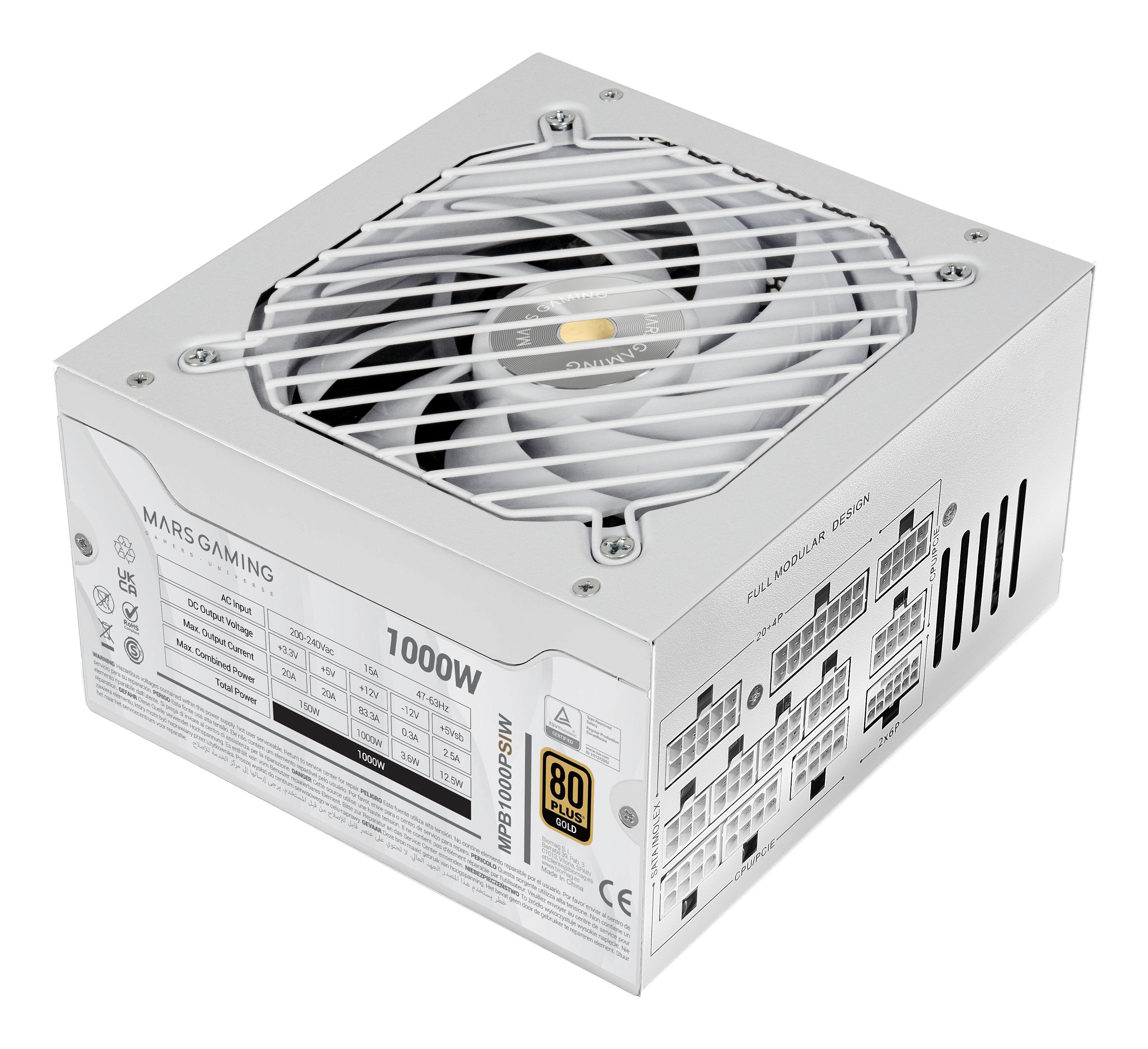 Fuente Alim. 1000w Si 80+ Gold Blanco Mars Gaming <Div Class='Especificaciones'>. <Div Class='Especificaciones'>. 1000w / Silencioso / 90% Eficiencia / Ventilador 140mm / Atx. .