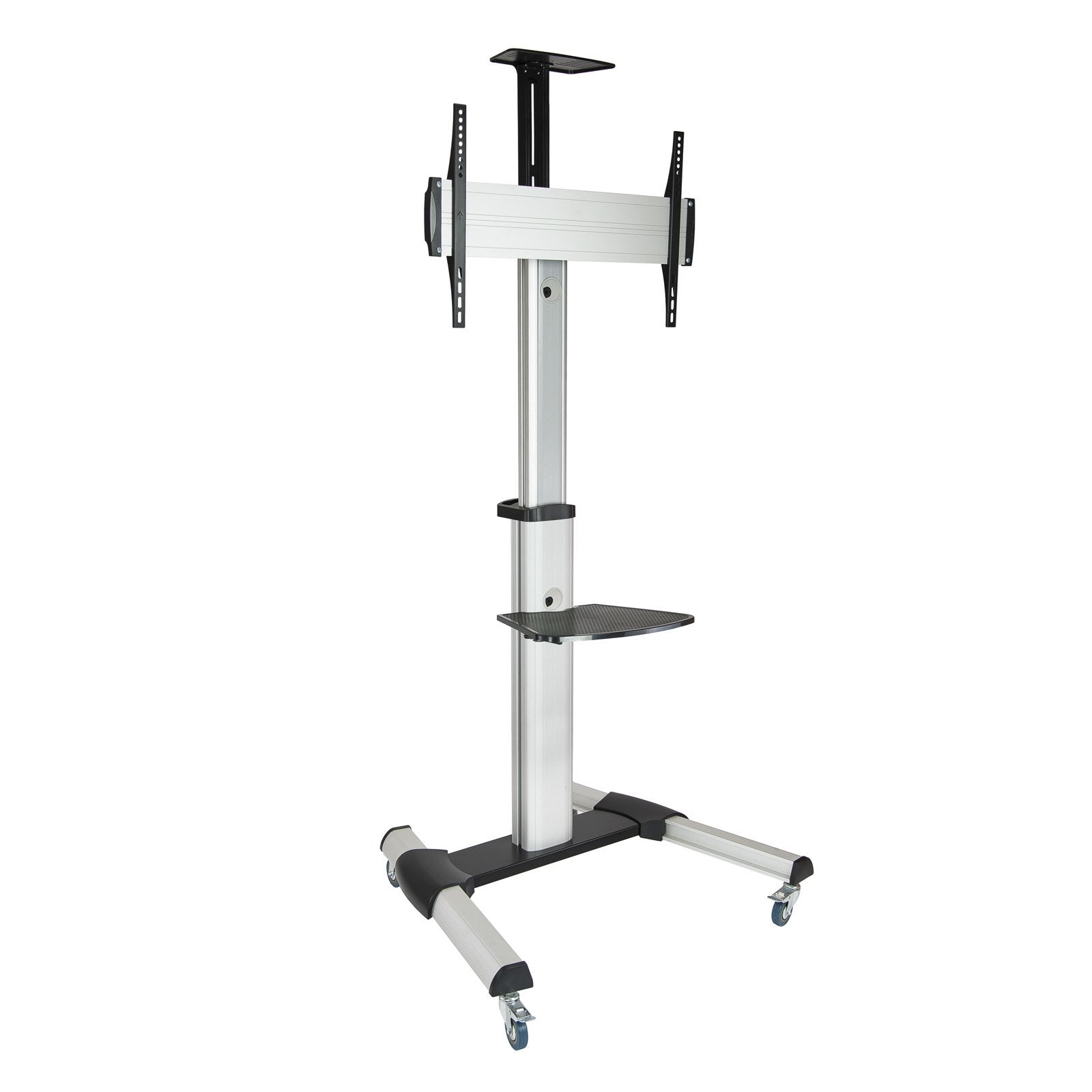 Tooq Soporte De Pantalla De Suelo Con Ruedas 37"-70" - Bloqueo De Ruedas - Dos Estantes - Gestion De Cables - Peso Max