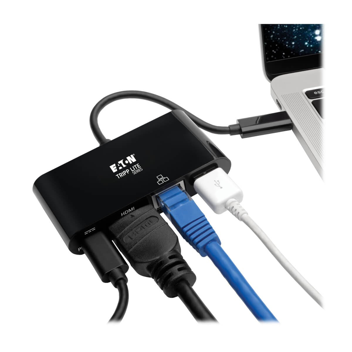 Tripp Lite Adaptador Usb-C Type-C A Hdmi Con Hub Usb-A, Gigabit Ethernet, Thunderbolt 3, 4k Carga Pd, 30 Hz, Negro