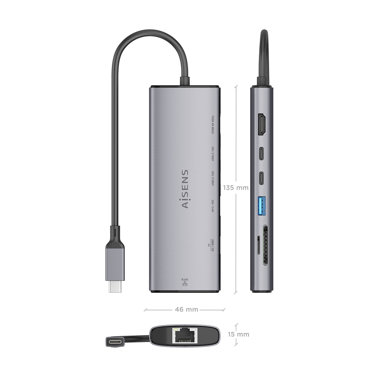 EAN 8435739903605 - AISENS ASUC-7P032-GR base para portátil y replicador de puertos Alámbrico USB 3.2 Gen 1 (3.1 Gen 1) Type- imagen 4