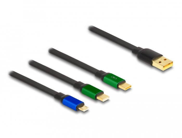Delock 85359 Usb 3 In 1 Retractable Charging Cable For Micro Usb / 2 X Usb Type-C With Fast Charging Black