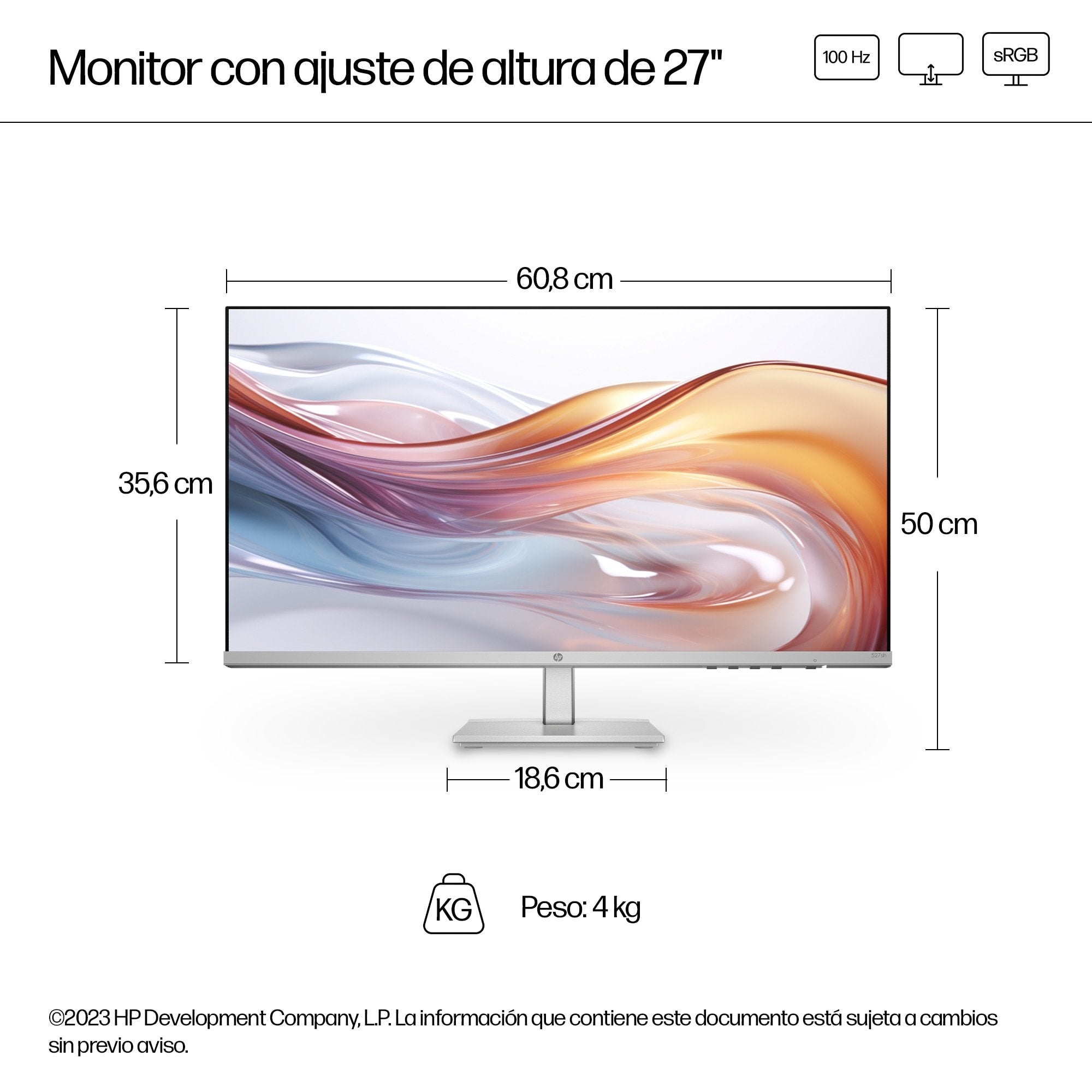 EAN 197498939001 - HP Series 5 27 inch FHD Height Adjust Monitor - 527sh pantalla para PC 68,6 cm (27") 1920 x 1080 Pixeles F imagen 8