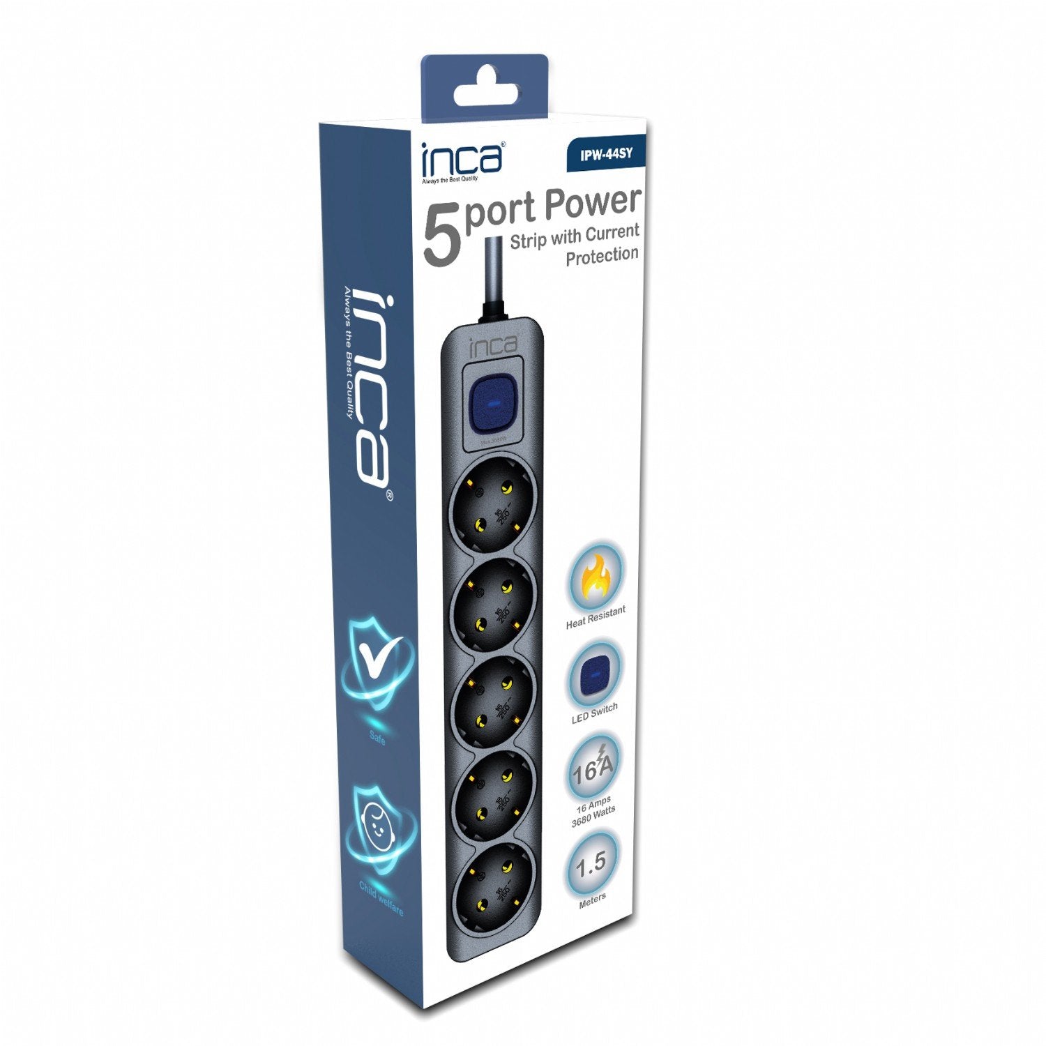 Regleta Inca Ipw-44sy Negro 5 Salidas Ac 230 V 1,5 M