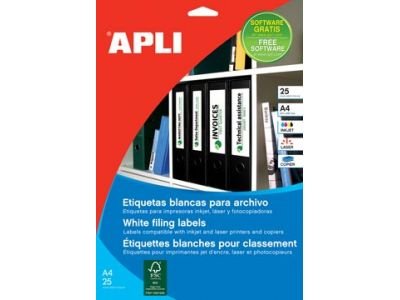 Apli Etiquetas Permanentes Blancas Para Archivo 190 X 61 Mm - 25 Hojas