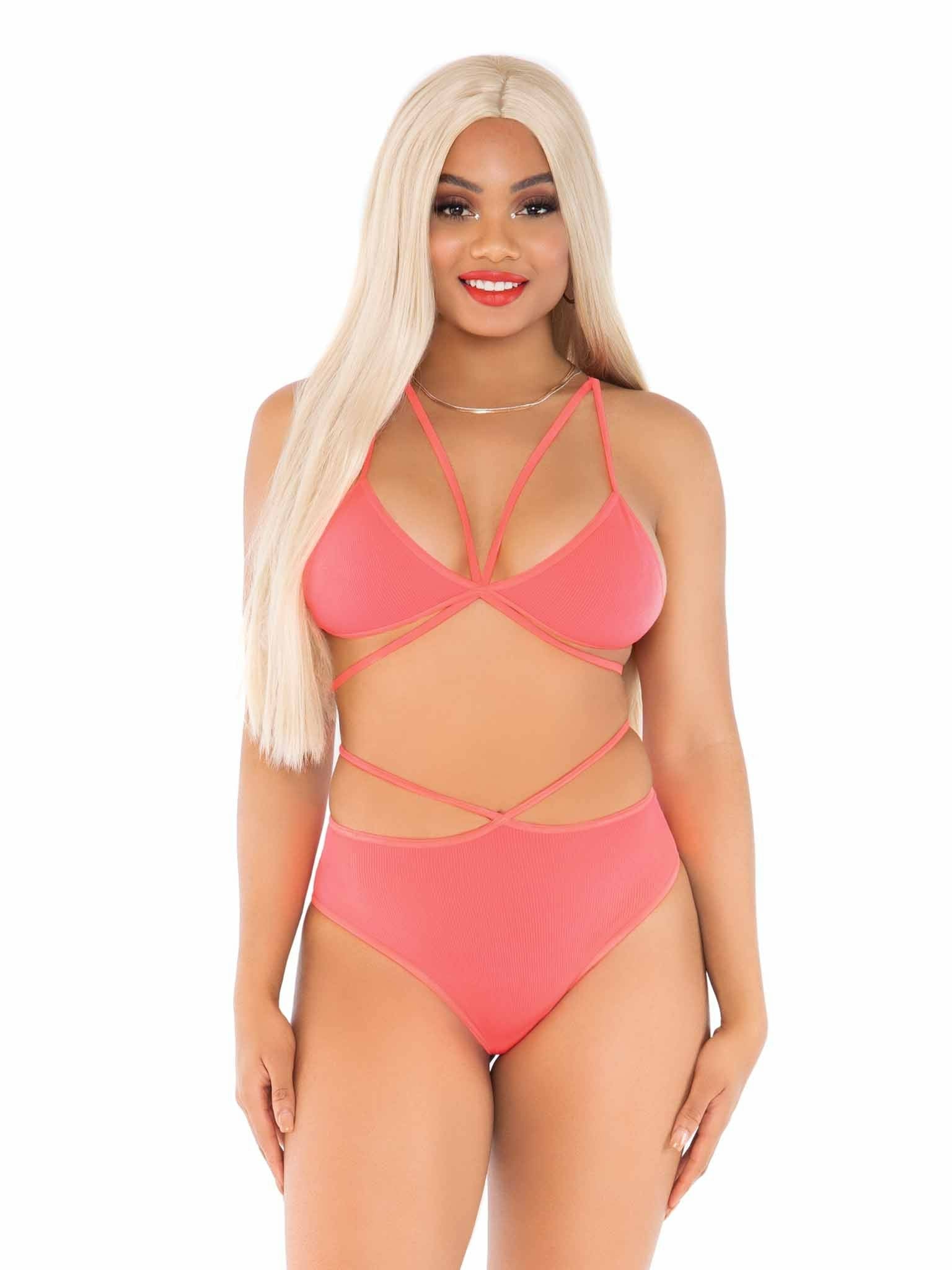Leg Avenue - Top & Bragas Con Tirantes Coral