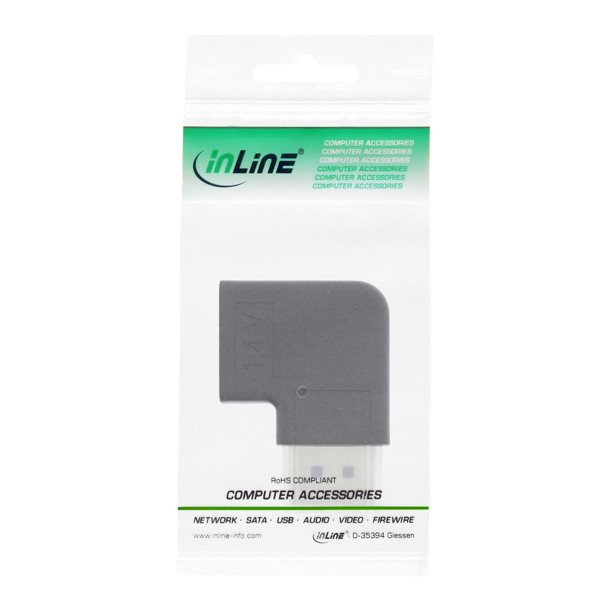 Adaptador Inline Displayport, Displayport Macho/Hembra En Ángulo Recto