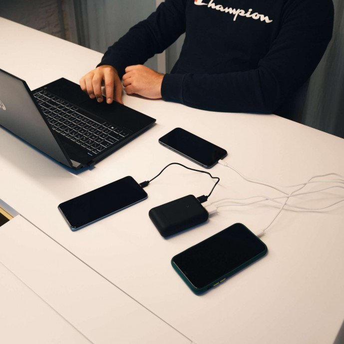 Mini Power Bank Ksix 10000 Mah Usb + Cab Usb + Usb C-A Negro