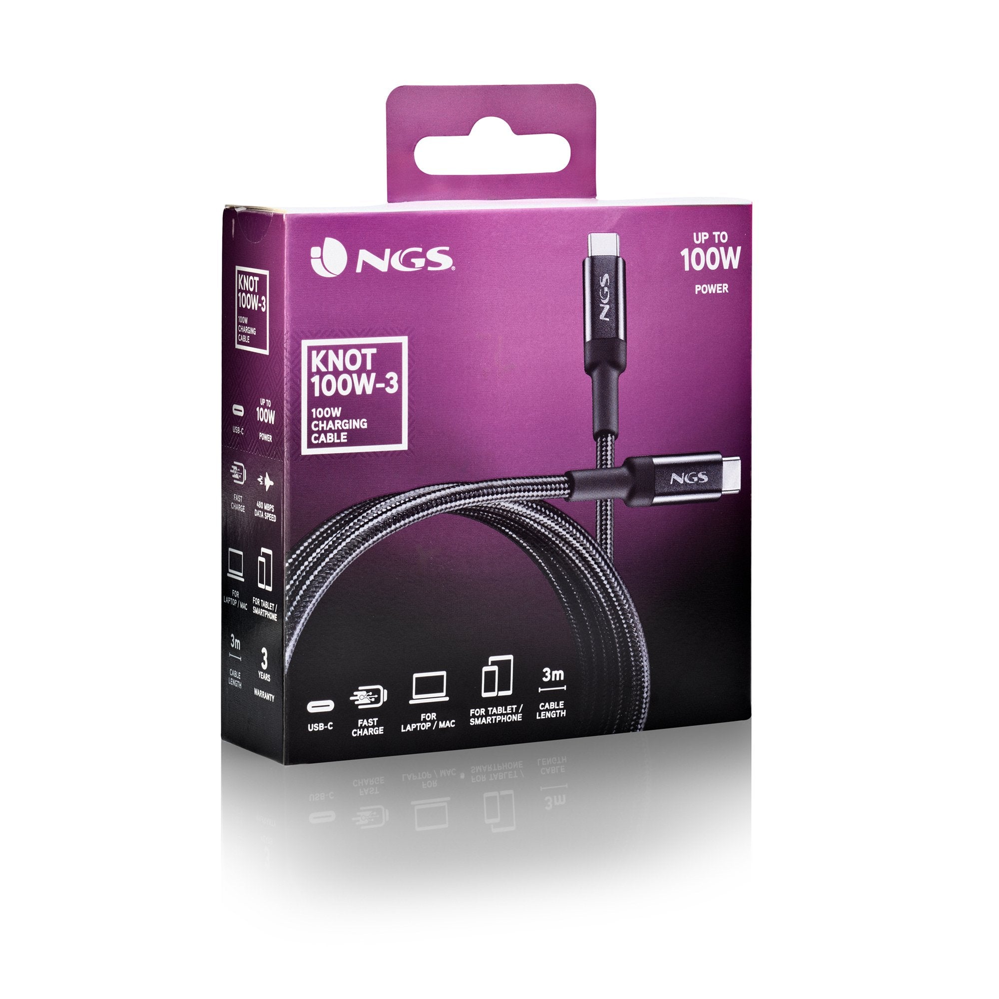 EAN 8435430625875 - NGS KNOT 100W-3 cable USB USB 2.0 3 m USB C Negro imagen 6