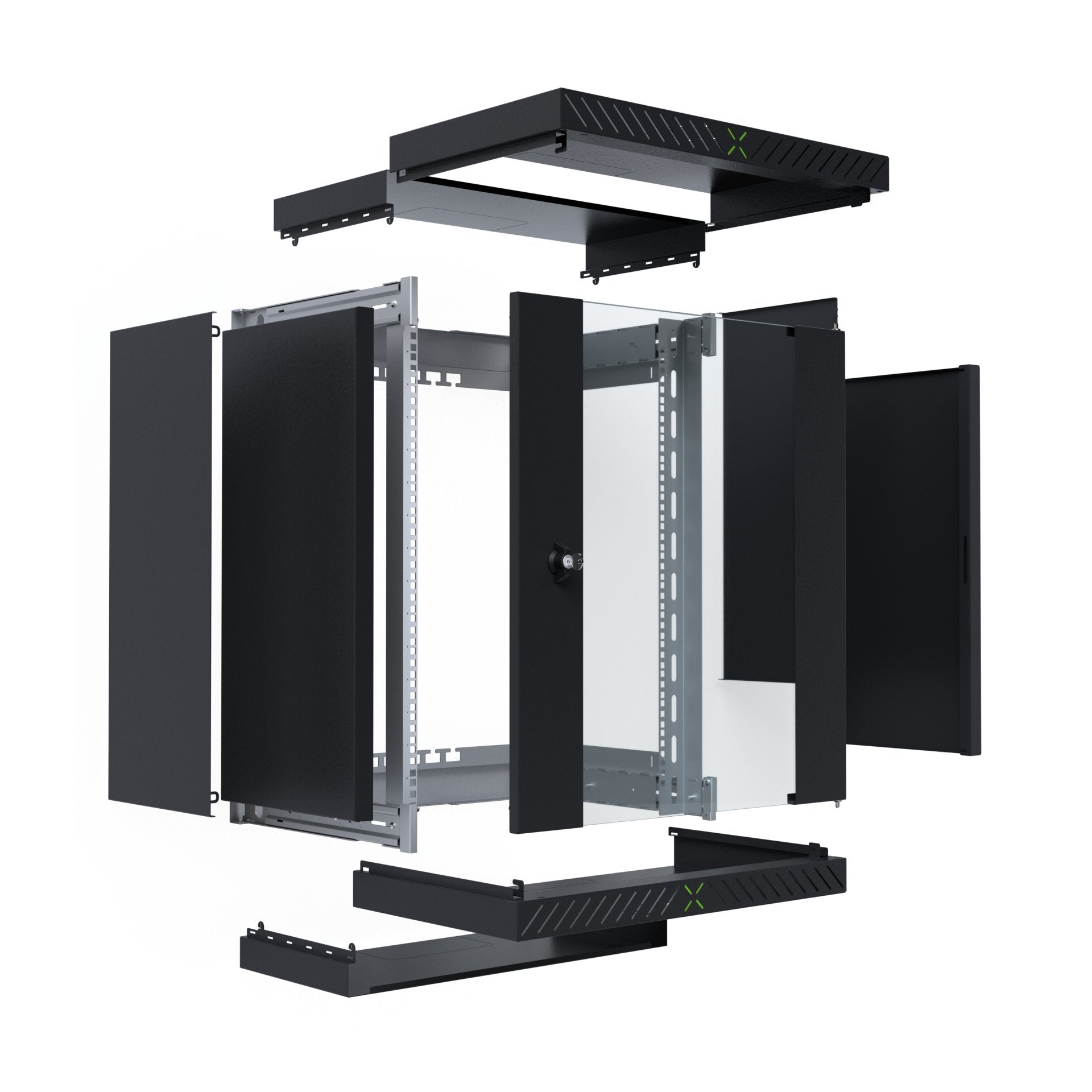 Armario De Pared X-Rack De 19" Con Puerta De Vidrio De 400-600 Mm, 15u, Color Negro.
