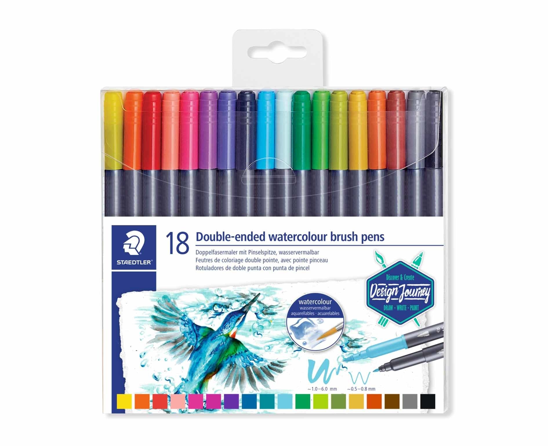Paquete 18 Rotuladores Staedtler Marsgraphic Dúo Doble Punta Rotulador/Pincel Colores Surtidos