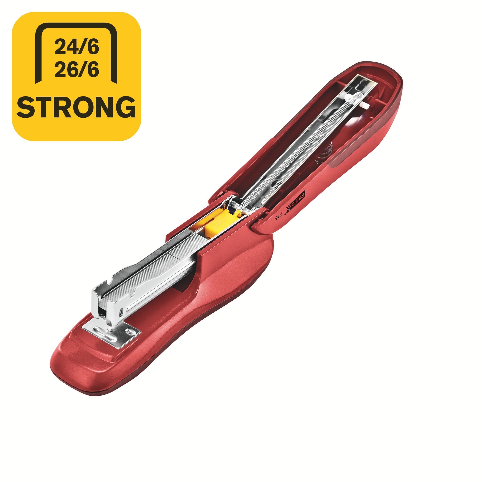 Rapid F16 Grapadora De Sobremesa - Hasta 30 Hojas - Grapado Abierto, Cerrado Y Clavado - Color Rojo