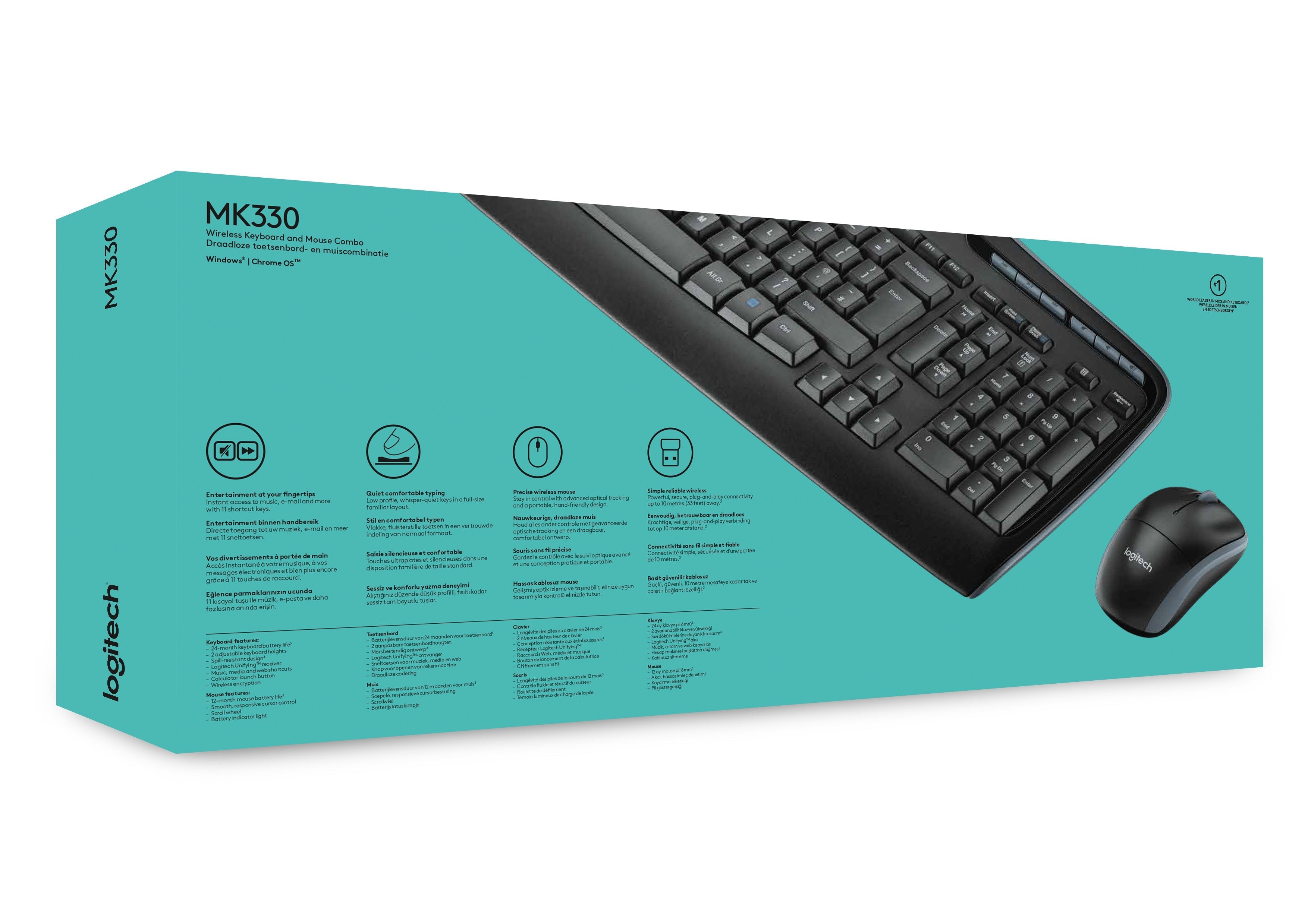 Teclado Ingles Logitech Mk330 Internacional Wireless Combo Unifying P/N:920-003989