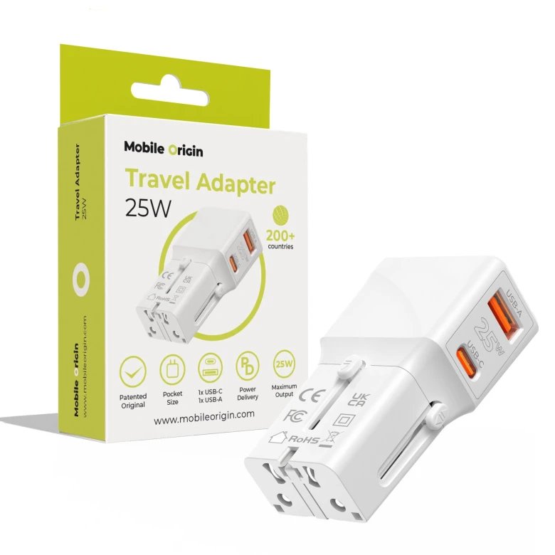Mobile Origin Travel Adapter 25w Eu/Us/Uk/Au, White
