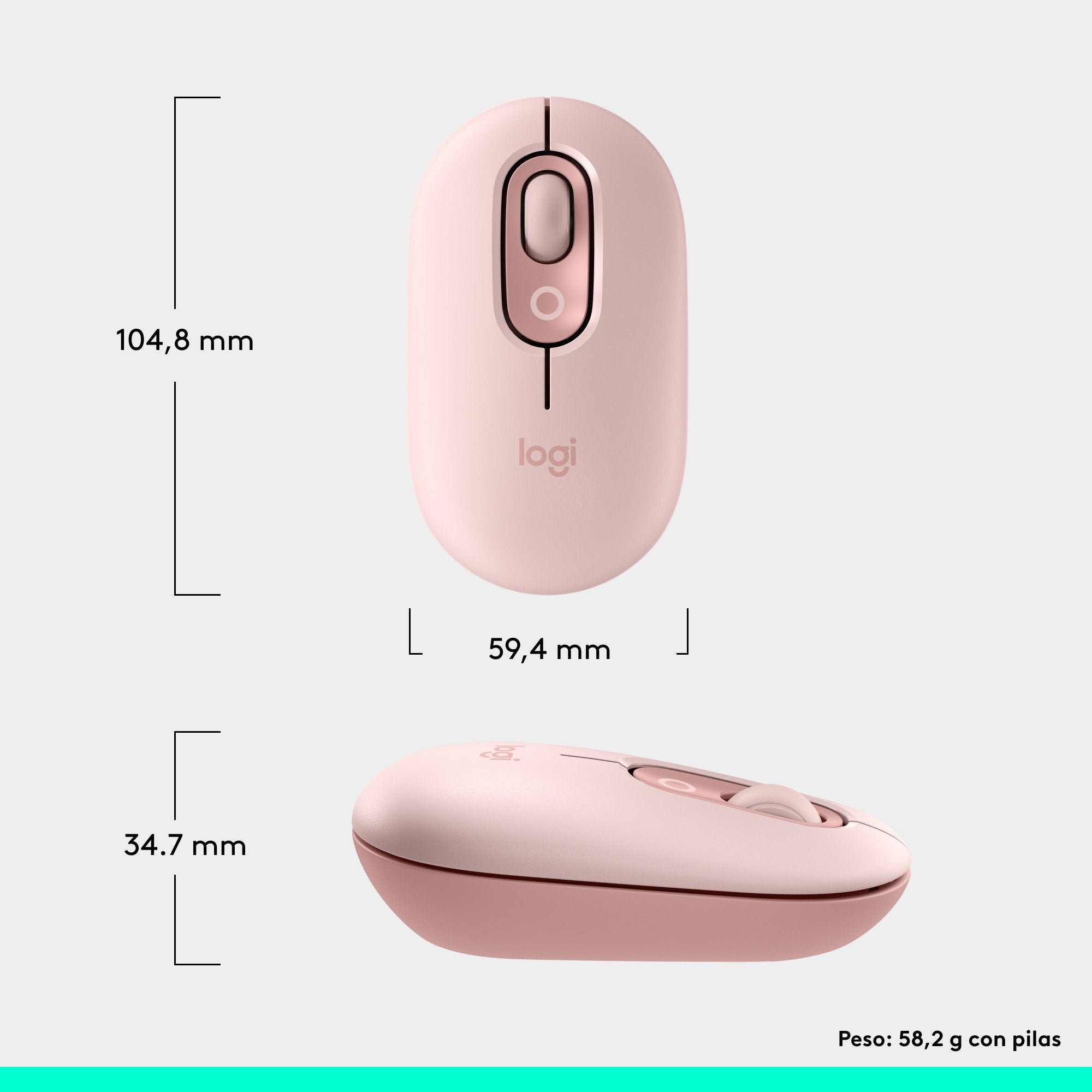 Logitech Pop Mouse, Ratón Inalámbrico Bluetooth Rosa