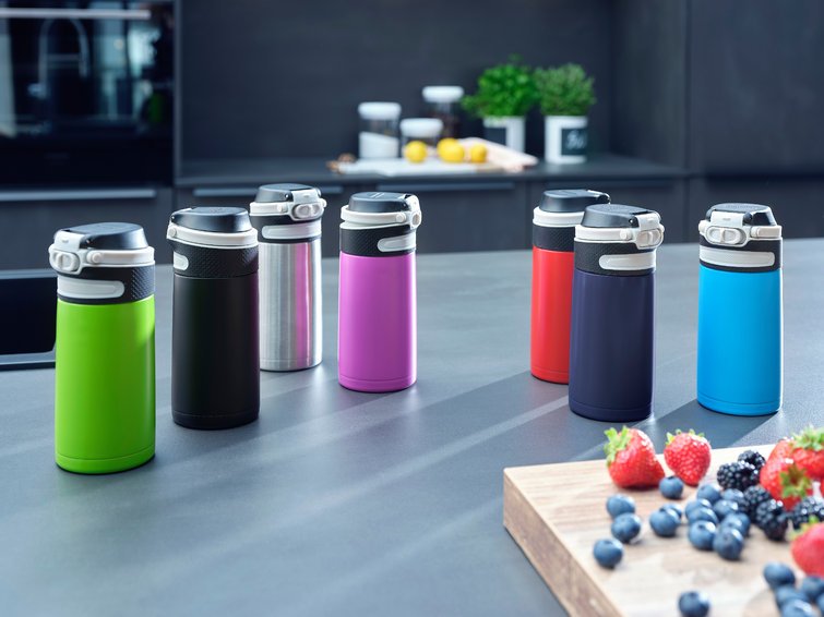 Leifheit 03247 Taza De Viaje 350 Ml Negro, Azul Acero Inoxidable