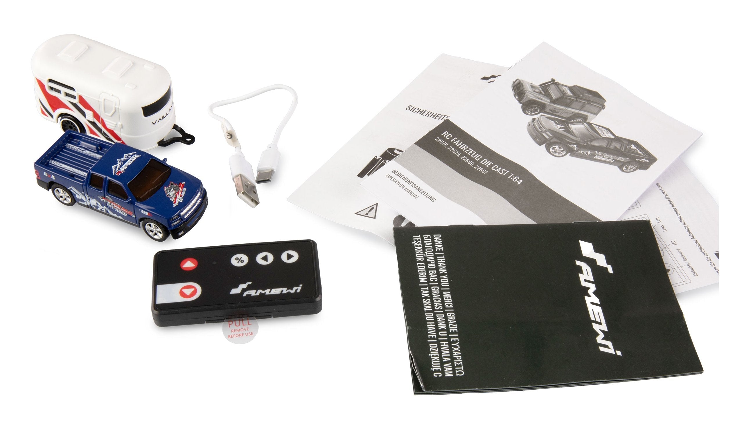 Amewi Rc Pickup Die Cam Con Wohnwagen 1:64 Rtr Azul 6+