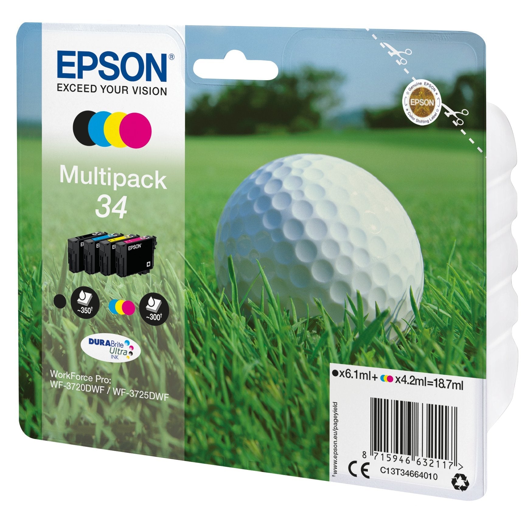 Epson Tinta Bk / C / M / Y Multipack 4-Colours 34 Durabrite Ultra Ink (6,1 Ml Negro + 4,2 Ml Cian + 4,2 Ml Magenta + 4,2 Ml Amarillo)