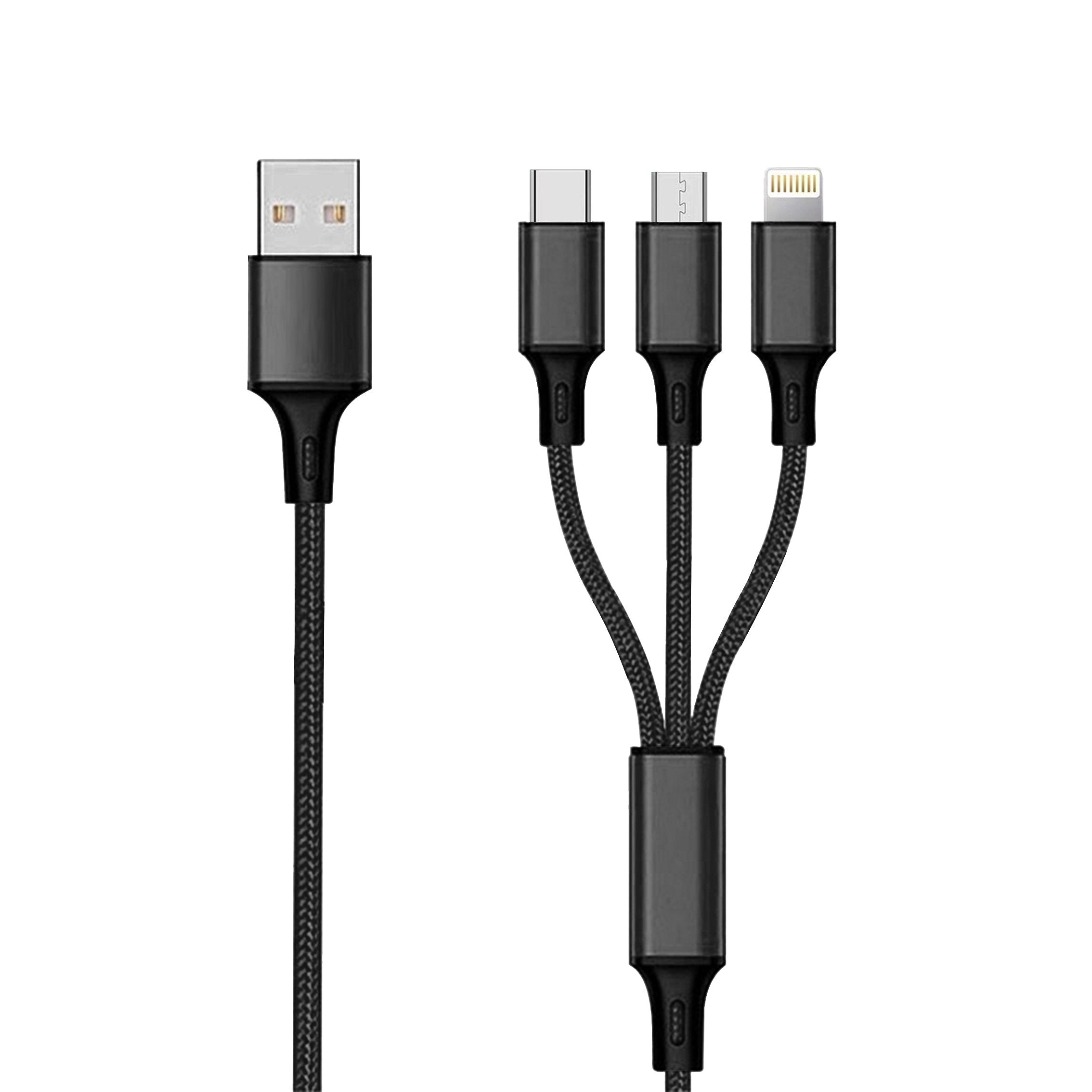 Cable De Carga Usb 2go 3 En 1 Negro 1,5 M -> Micro-Usb, Lightn. Tipo-C