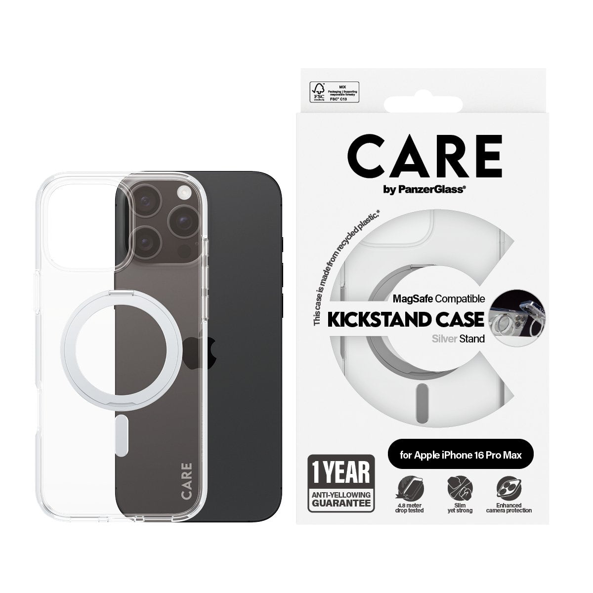 EAN 5715685003905 - PanzerGlass CARE™ by ® Case Transparent w. Silver Kickstand & MagSafe iPhone 16 Pro Max funda para teléfo imagen 2