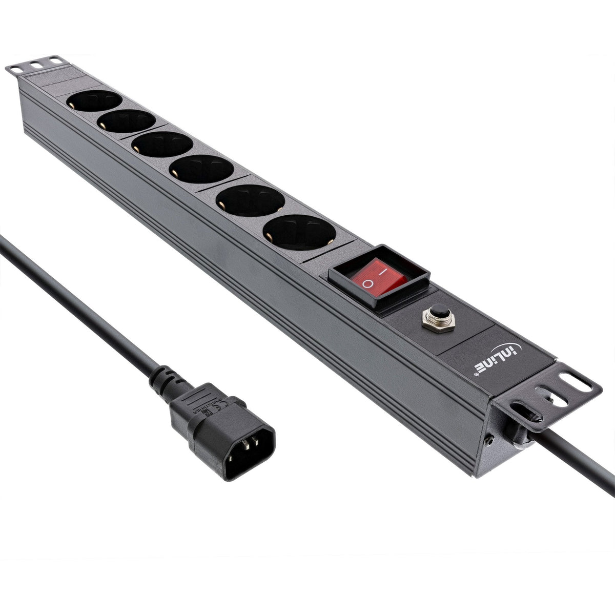Regleta Inline De 19", Contacto De Protección De 6 Vías, Conexión C14, Protección Contra Sobrecarga, Interruptor, 2 M, Negro