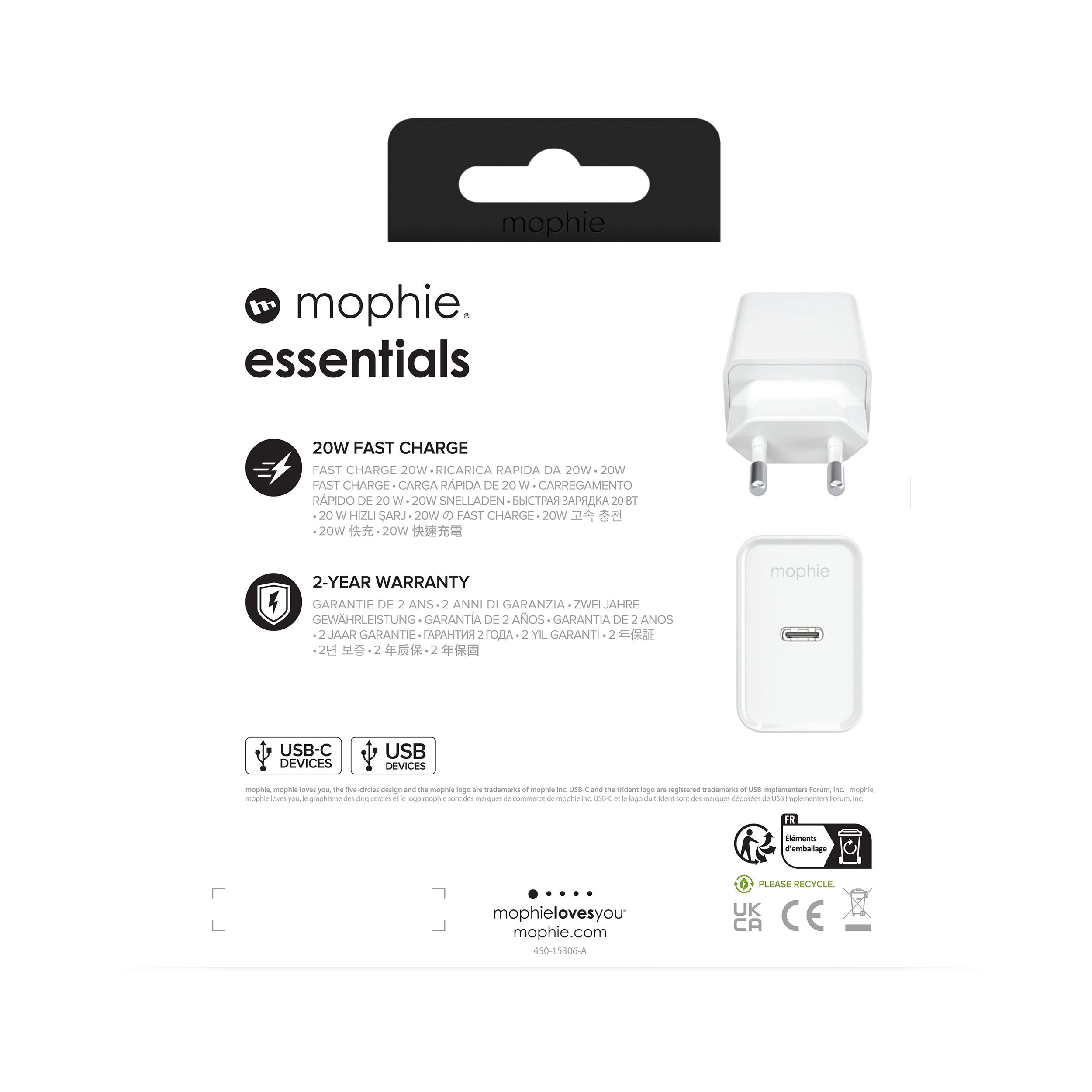 EAN 840056185685 - mophie essentials 20W USB-C PD wall adapter Universal Blanco Corriente alterna Carga rápida Interior imagen 6