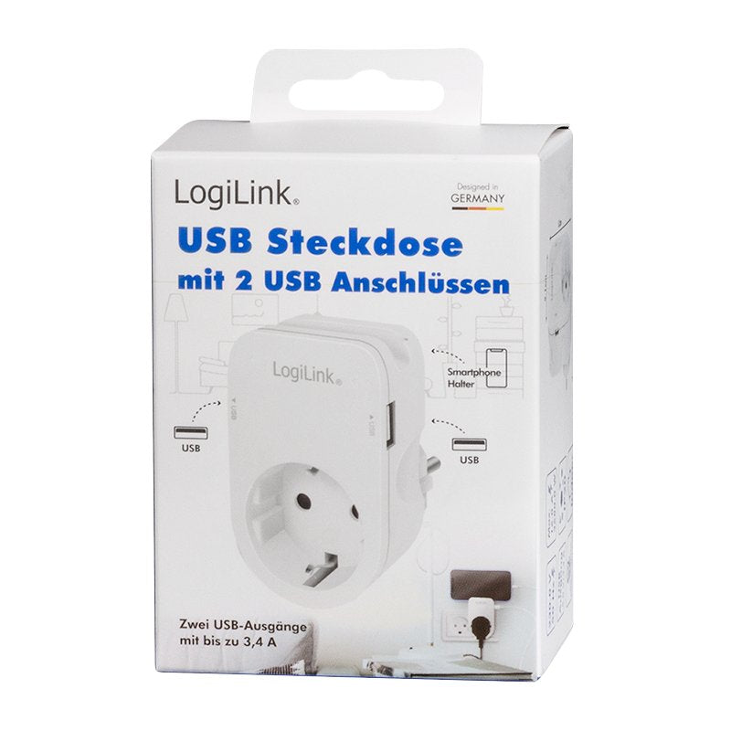 Adaptador De Enchufe Logilink Con Emante, 1x Cee 7 3 Y 2x Usb-A