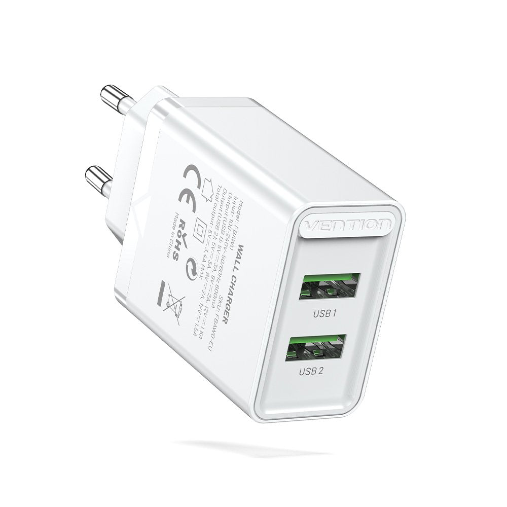 Cargador De Pared Vention Fbaw0-Eu 2xusb 18w Blanco