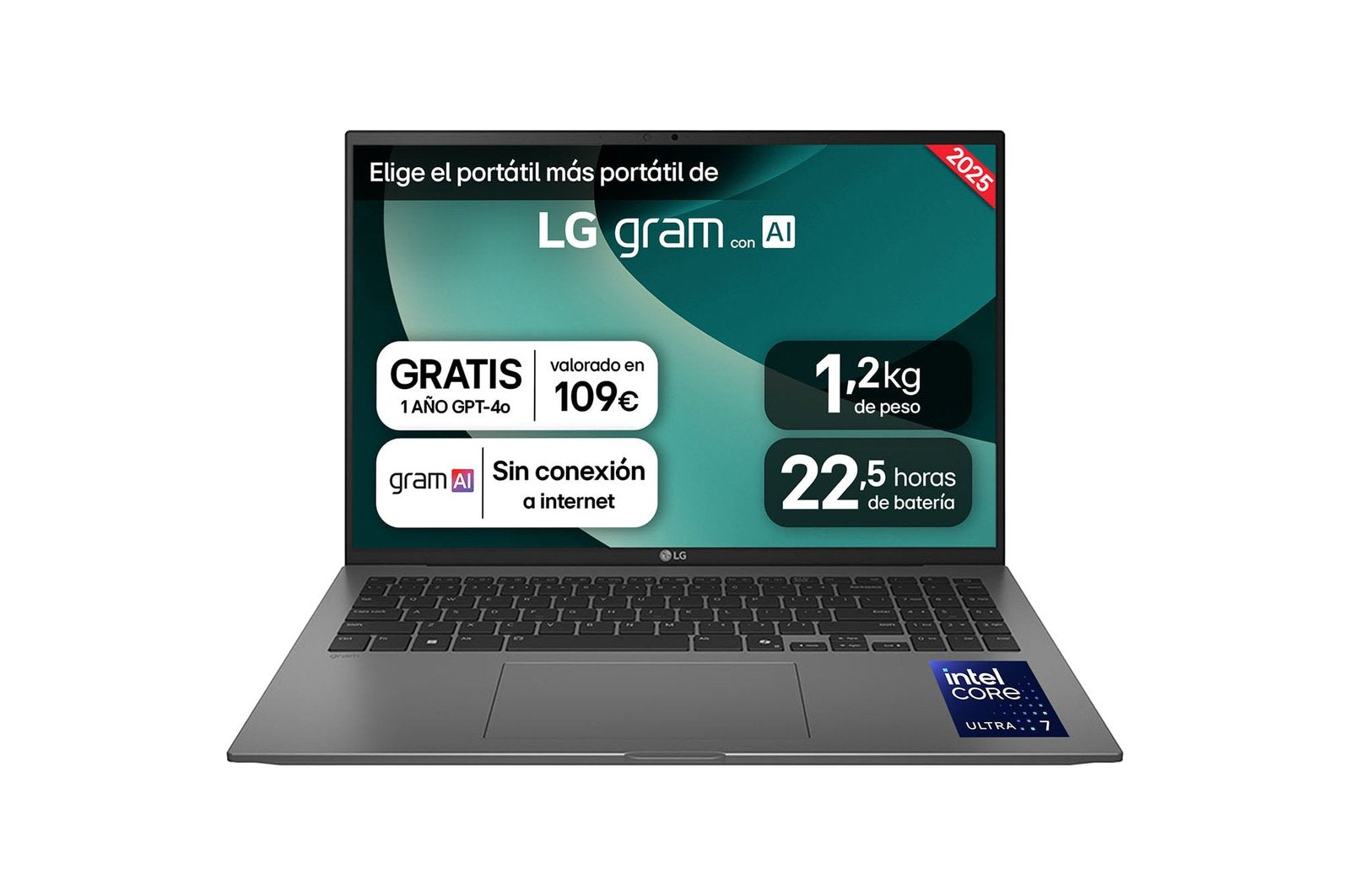 Portátil Lg Gram 16zd90t-G.Ax78b Intel Core Ultra 7-255h 16gb 1tb Ssd 16' Sin Sistema Operativo