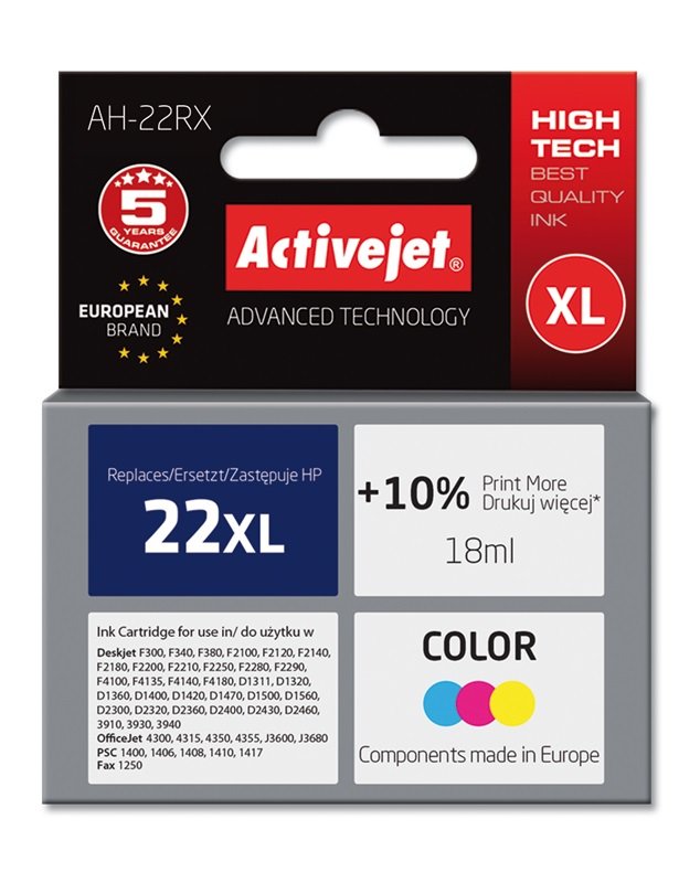 EAN 5904356292308 - Activejet AH-22RX cartucho de tinta 1 pieza(s) Compatible Alto rendimiento (XL) Cian, Magenta, Amarillo imagen 1