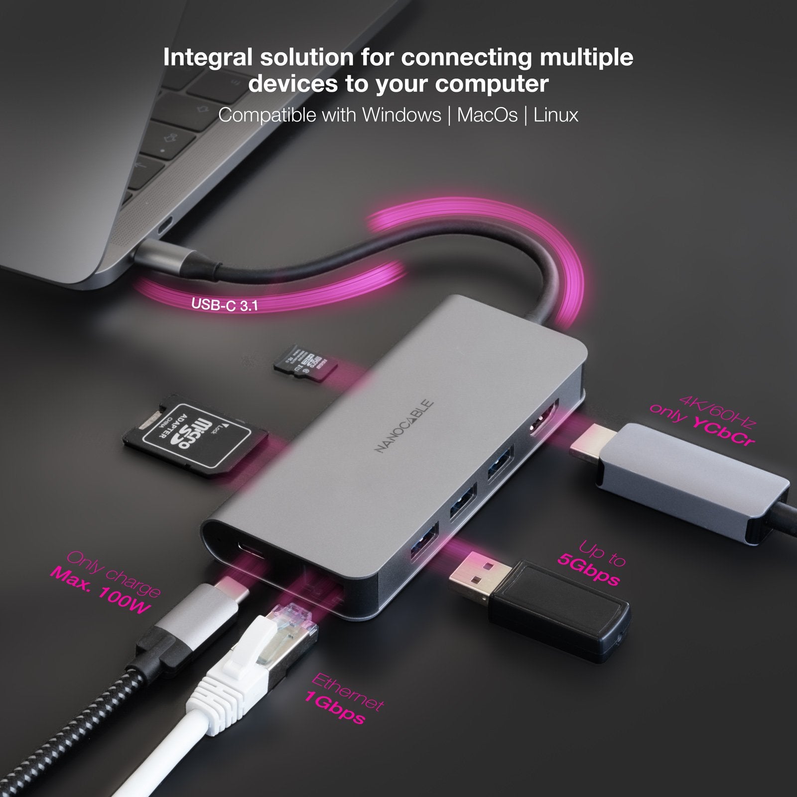 EAN 8433281015562 - Nanocable 10.16.4609 base para portátil y replicador de puertos Alámbrico USB 3.2 Gen 1 (3.1 Gen 1) Type- imagen 5