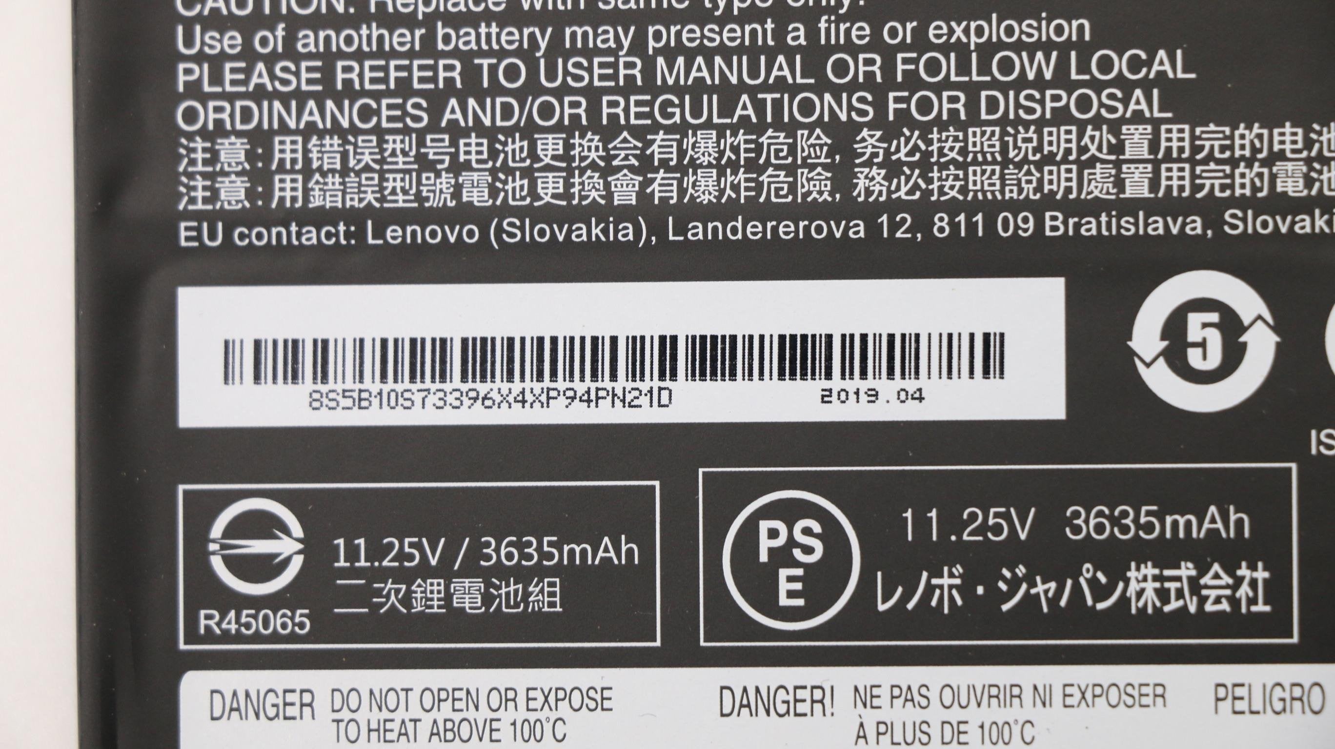 Battery 11.25v 42wh 3 Cell - 5b10s73396, Battery, Lenovo - Warranty: 3m