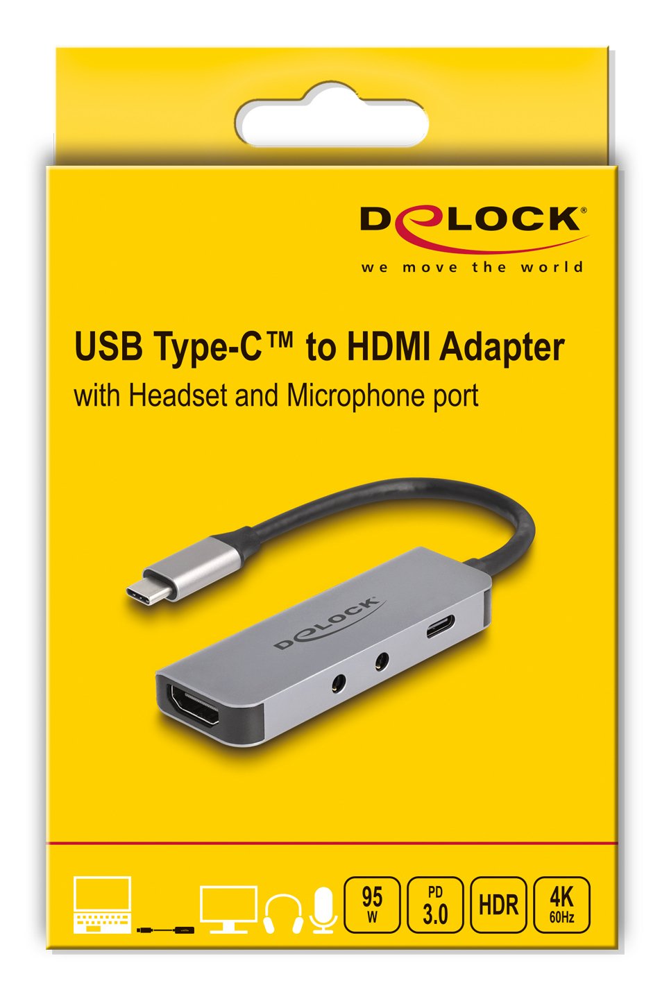 Delock Usb Type-C Adapter Zu Hdmi 4k 60 Hz Und Headset Und Mikrofonschluss + Usb Type-C Pd 95 W