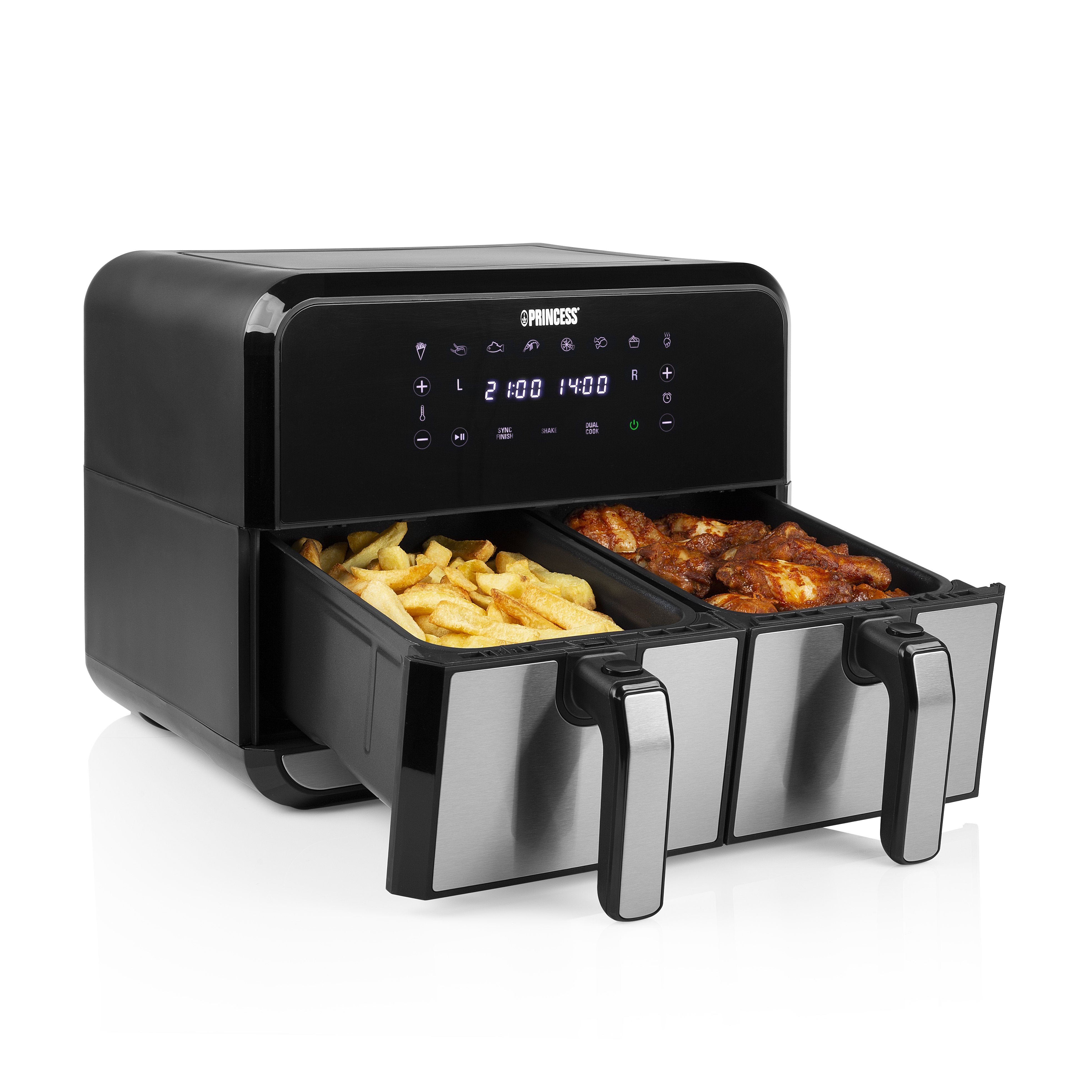 EAN 8712836969360 - Princess 182074 Doble 8 L Independiente 1700 W Freidora de aire caliente Negro, Acero inoxidable imagen 2