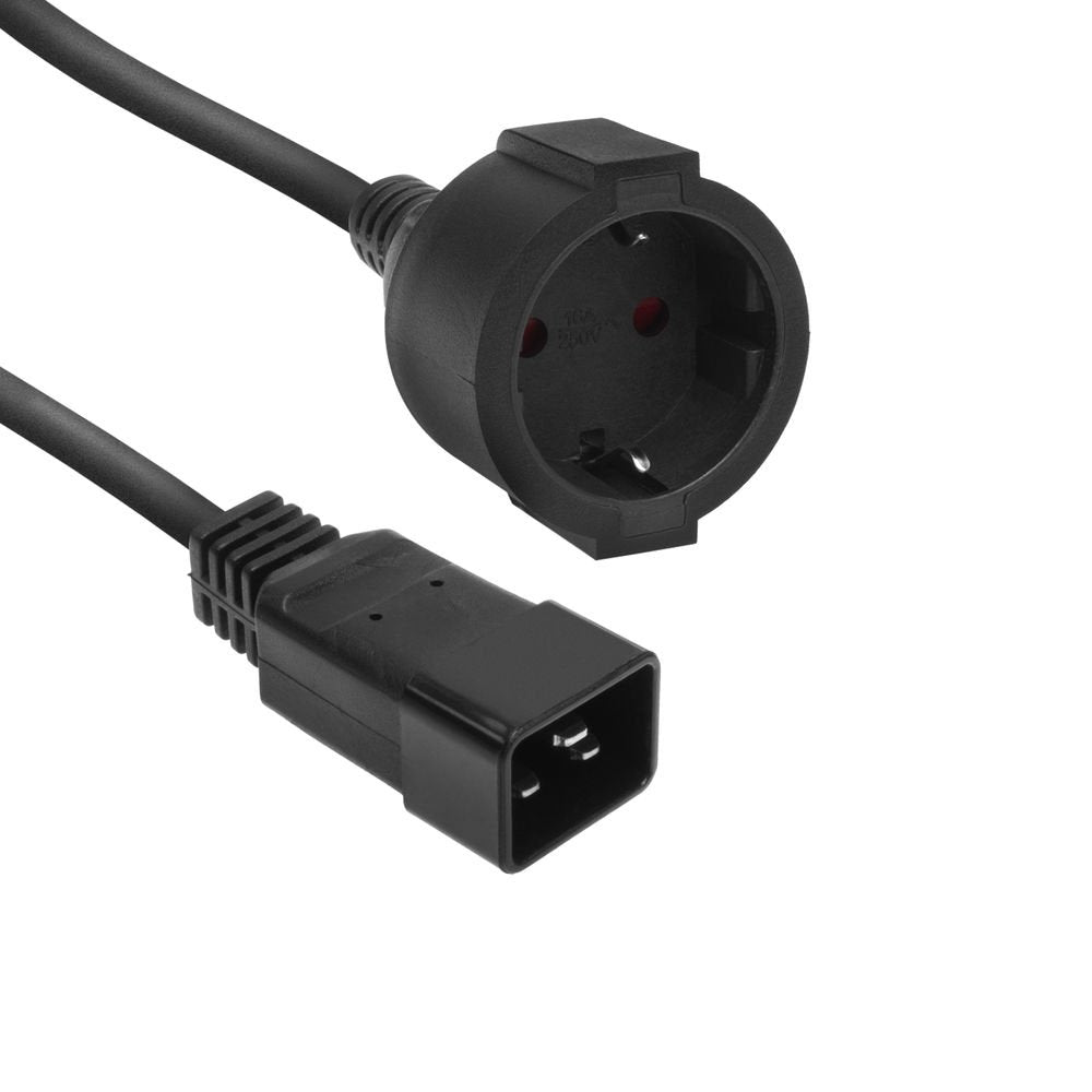Cable De Extension C20 A Shucko Cee7/3 Negro De 20 Cm