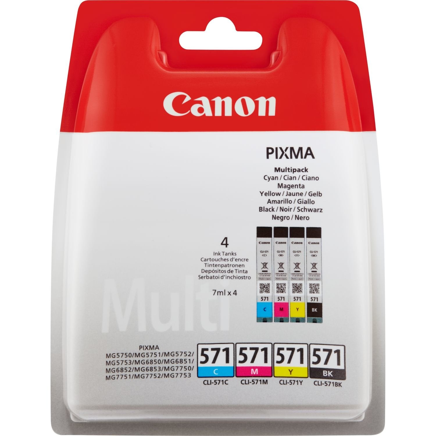 Tinta Original Canon Multipack 4 Cartuchos Tinta Cli-571 0386c004,7ml,Negro Cian Magenta Amarillo