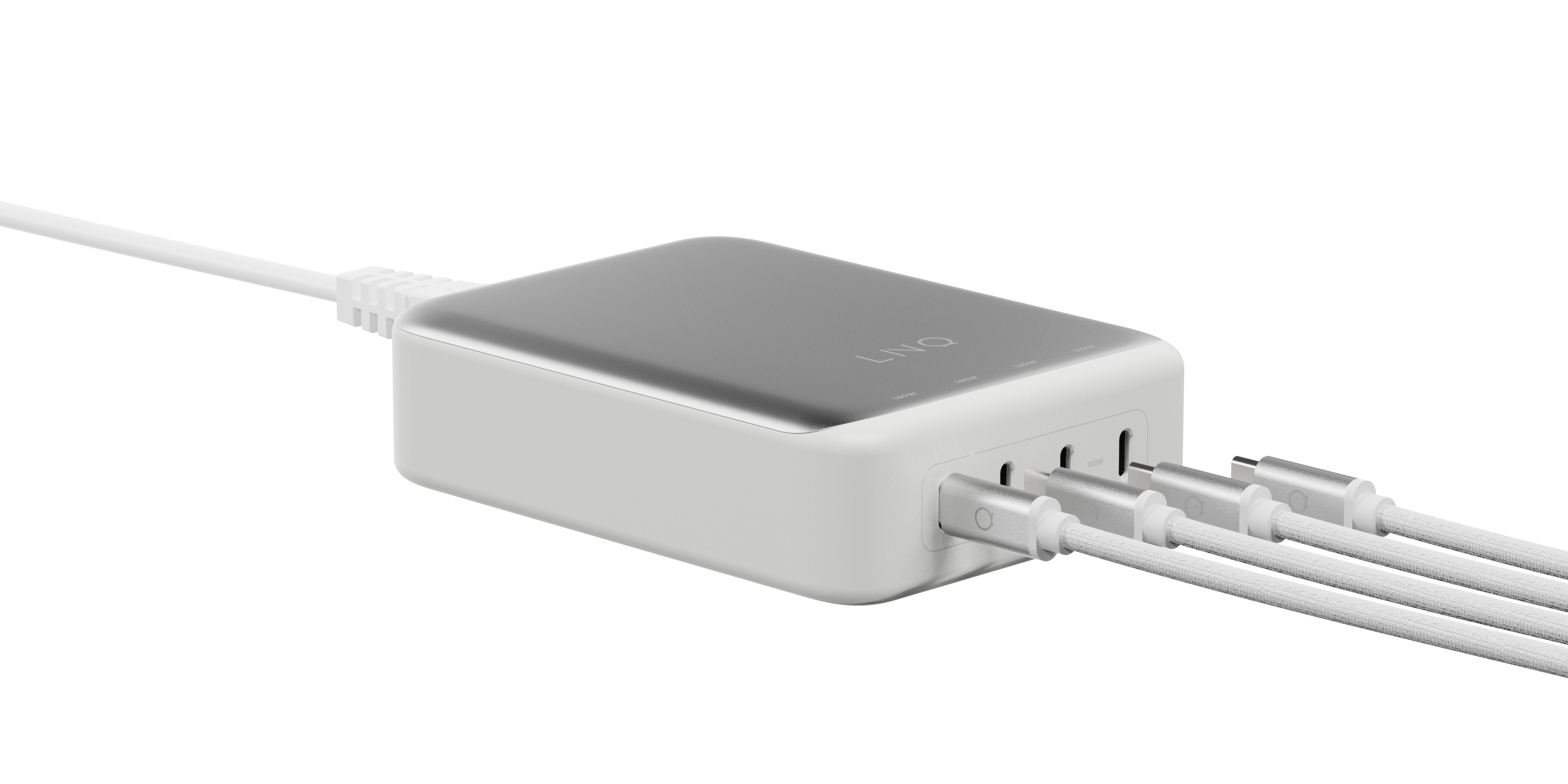 Cargador Escritorio 4xusb-C 240w Gan2 Plata Linq Hasta 240w/ 4xusb-C Pd/ 140w Máximo Por Puerto
