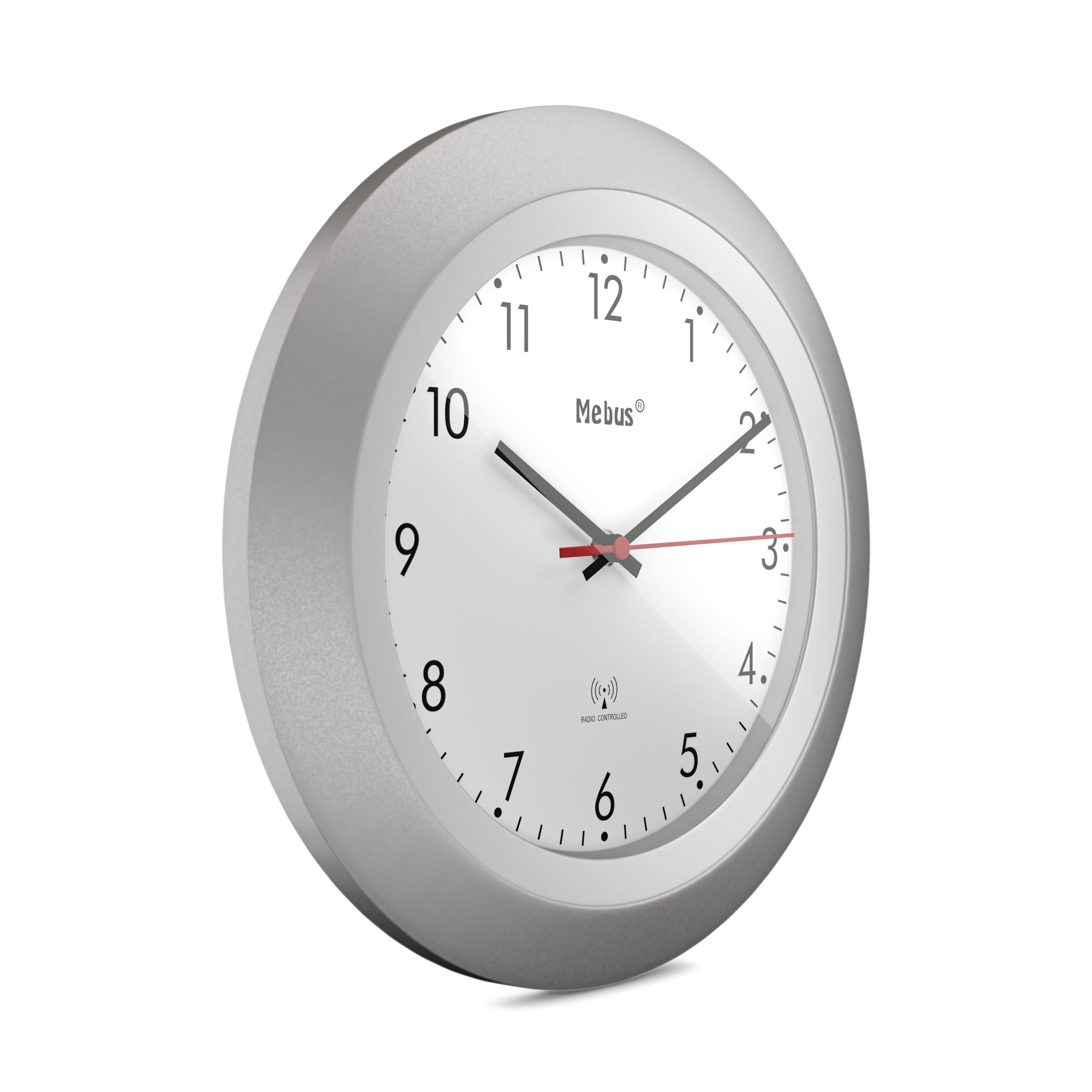 Mebus 19448 Reloj De Pared Reloj De Pared Digital Alrededor Plata, Blanco