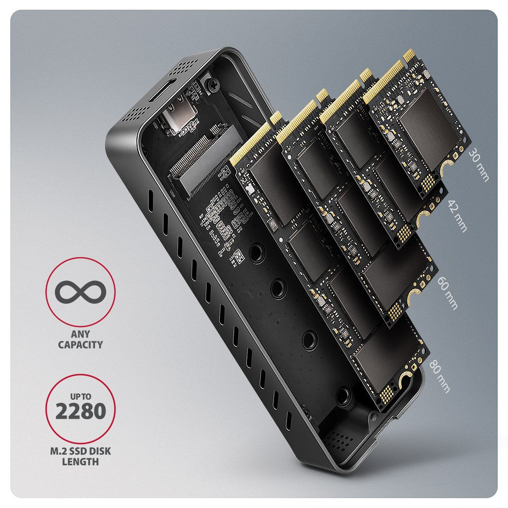 EAN 8595247908483 - Axagon EEM2-20G NVMe-SSD-Gehäuse USB-C 3.2 20 Gbps 2230 - 2280 - schwarz Caja externa para unidad de esta imagen 18
