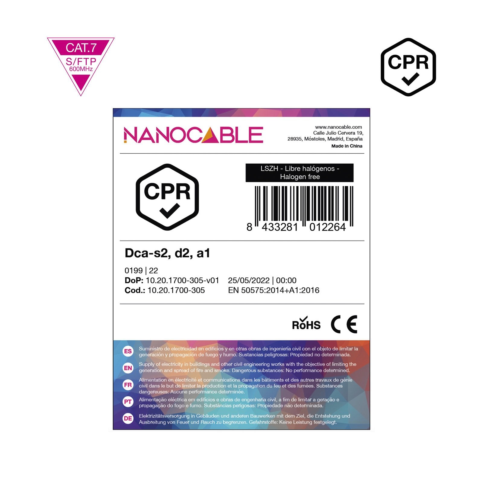 Nanocable Cable Red Cat. 7 600mhz Lszh Sftp Pimf Awg23 305m - Naranja