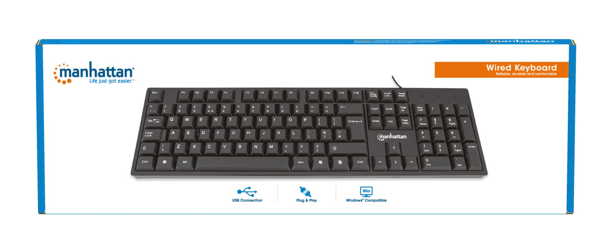Teclado Inglés Manhattan 179324 Usb Qwerty Negro