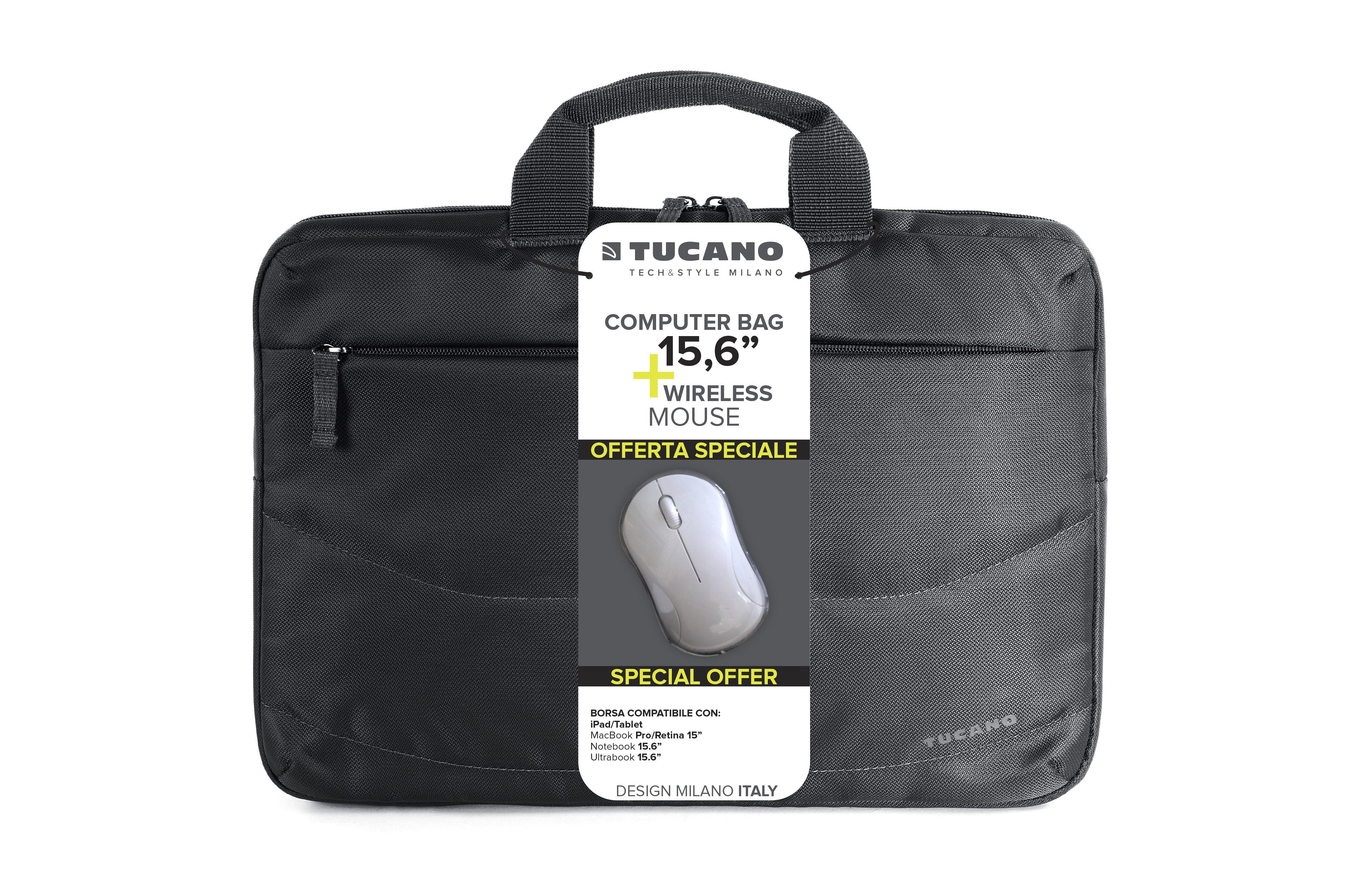 Maletin Tucano Idea Portatil 15,6" + Raton Inalambrico - Tamaño Slim - Interior Acolchado - Negro