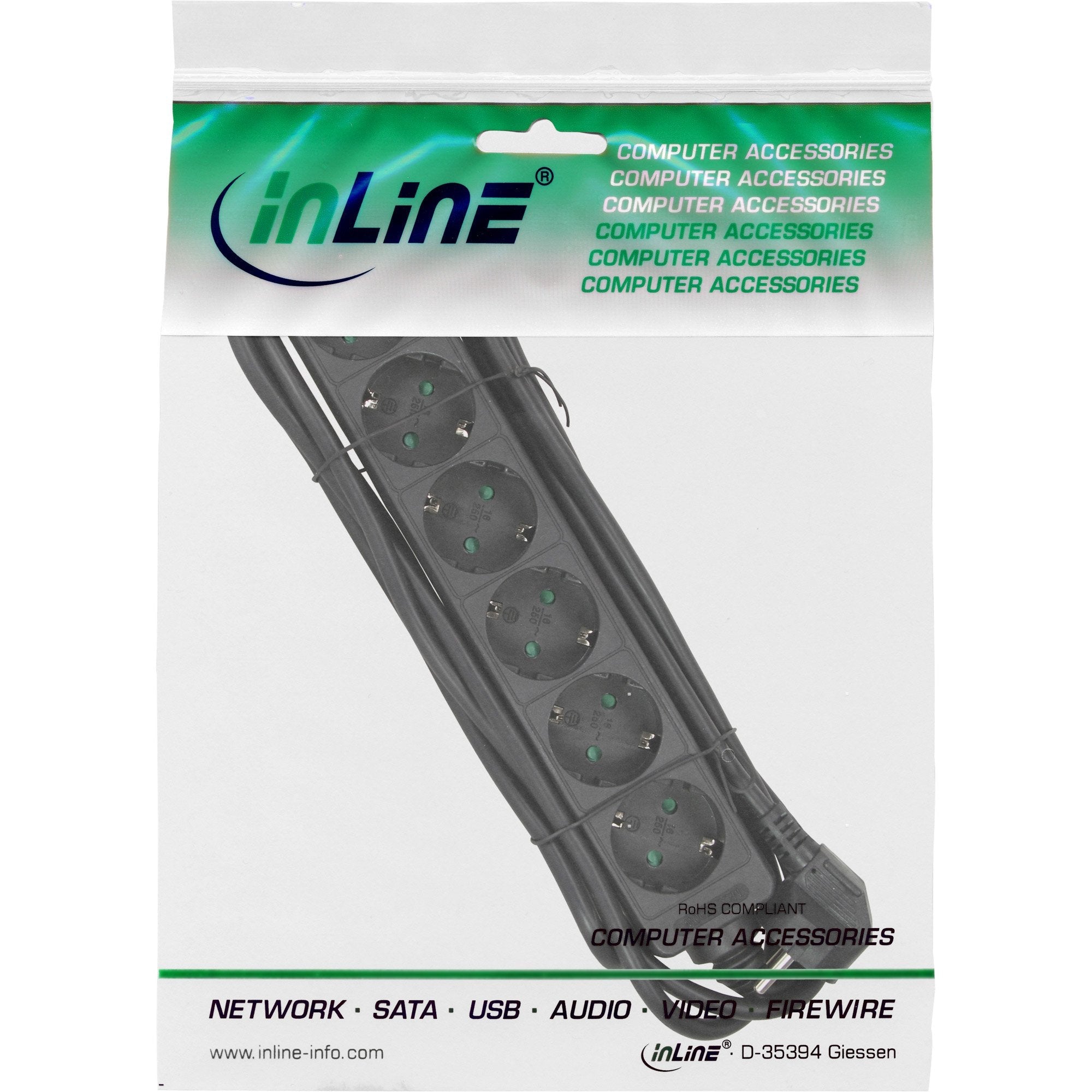 Inline Regleta 6 Tomas 6x Tipo F 5m Cable Negro