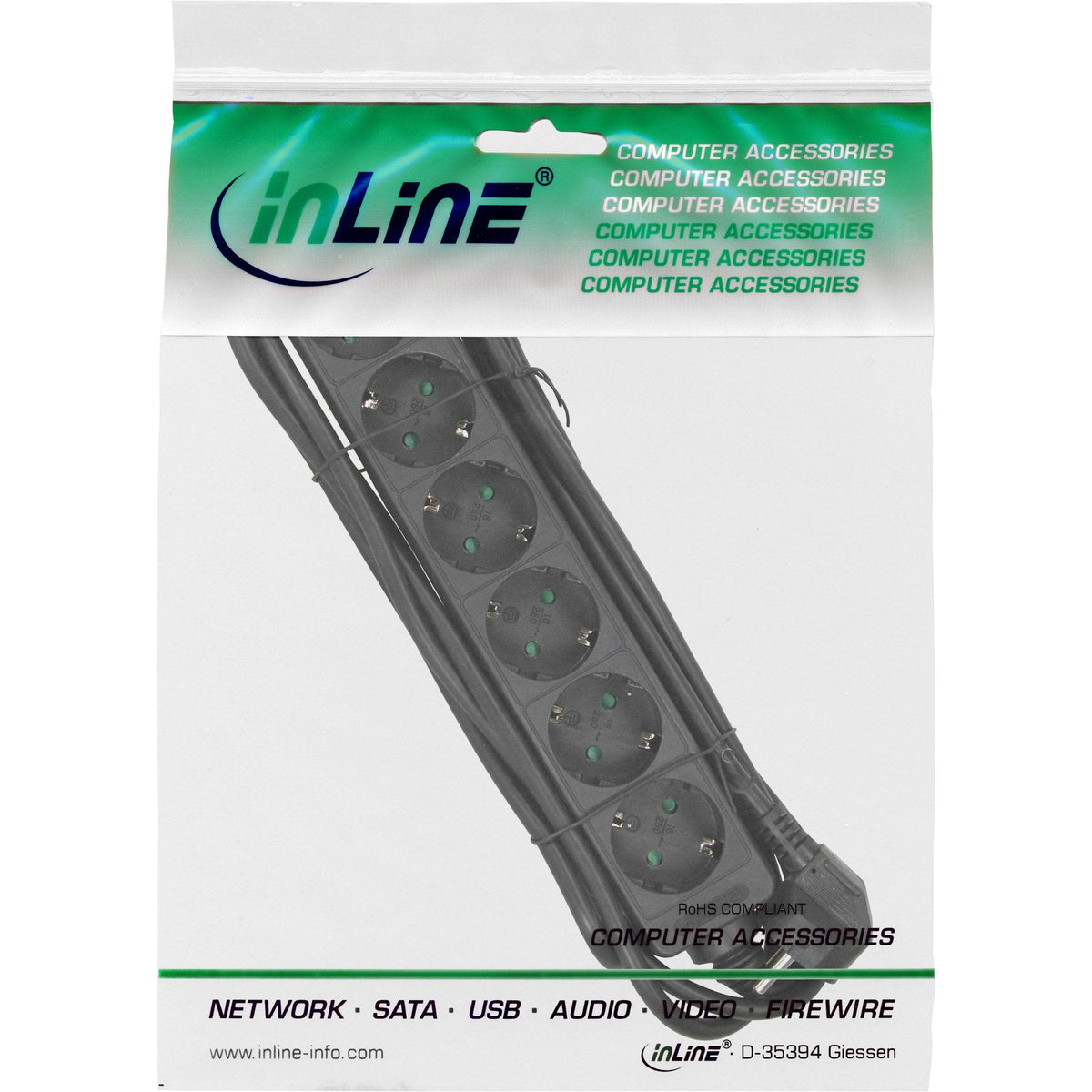 Inline Regleta 6 Tomas 6x Tipo F 1.5m Cable Negro